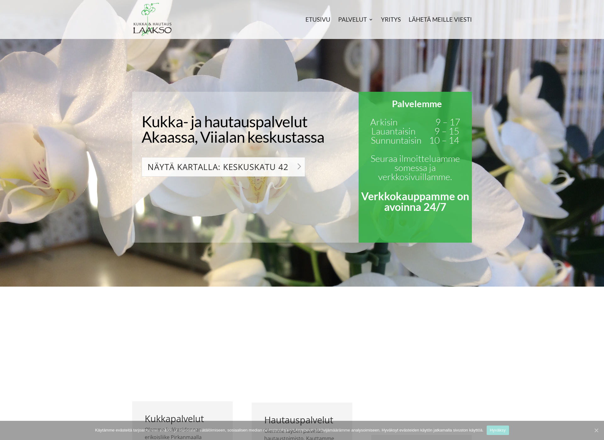 Skärmdump för kukkapalvelulaakso.fi