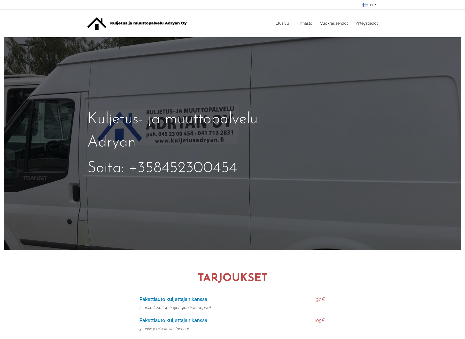 Skärmdump för kuljetusadryan.fi