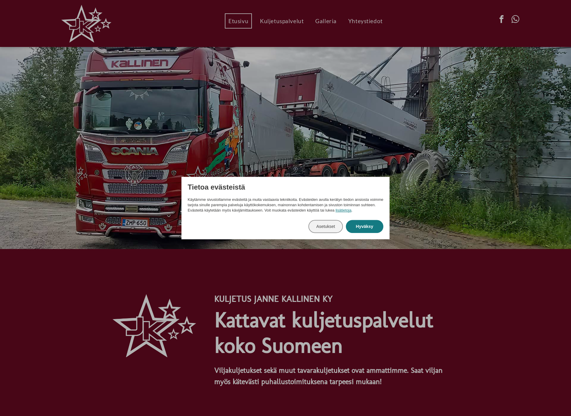 Skärmdump för kuljetusjannekallinen.fi