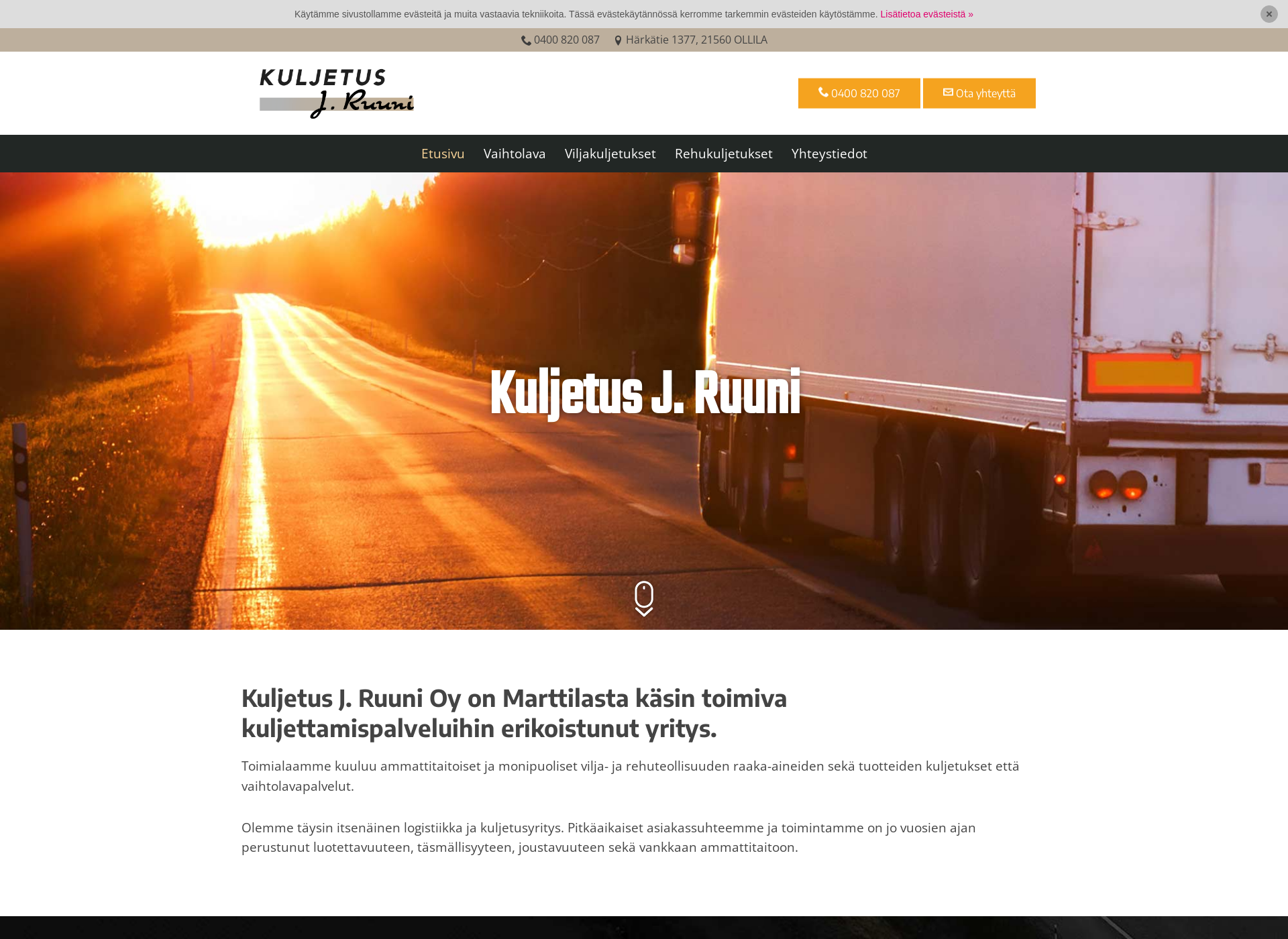 Skärmdump för kuljetusjruuni.fi