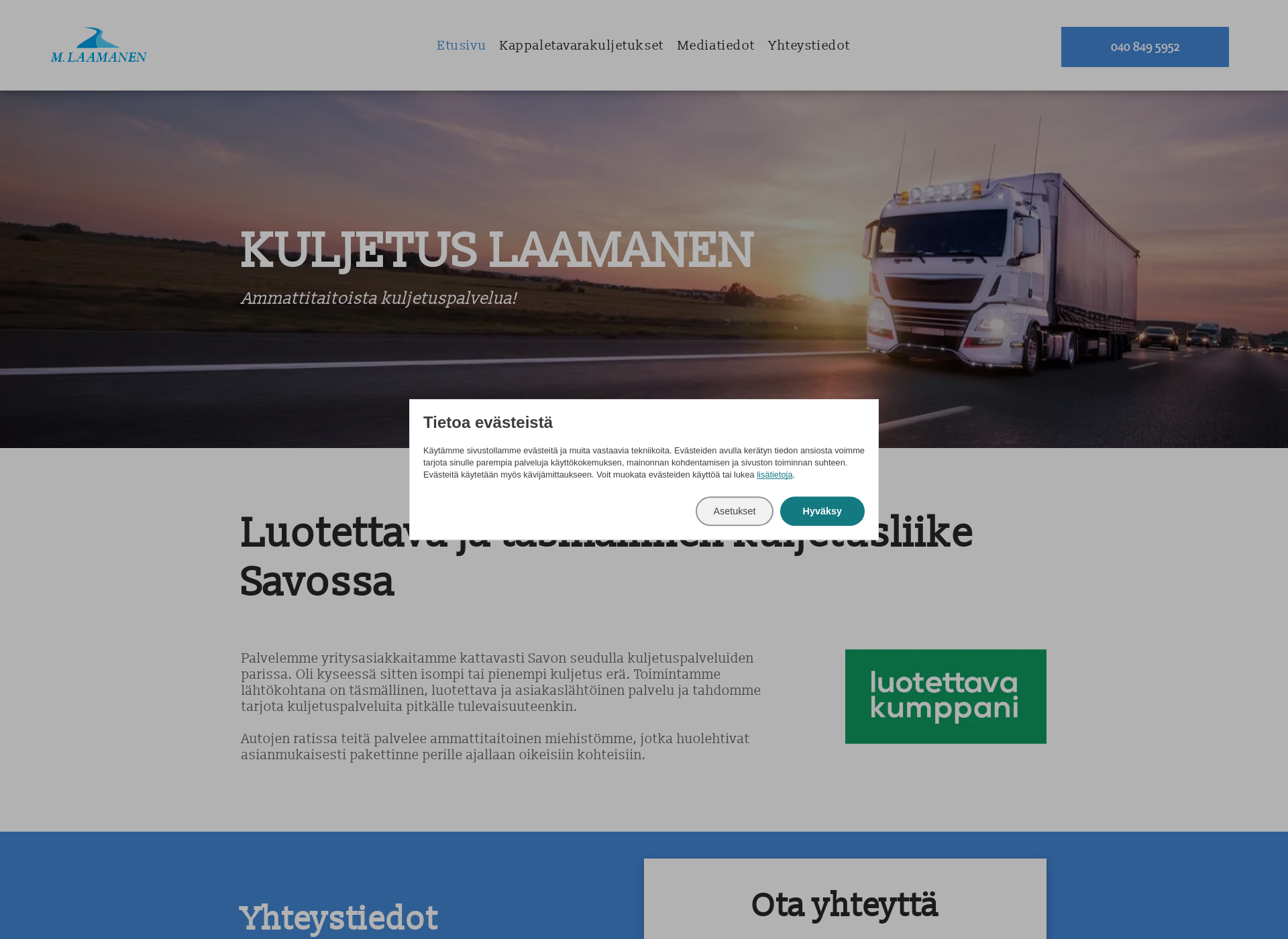 Skärmdump för kuljetuslaamanen.fi