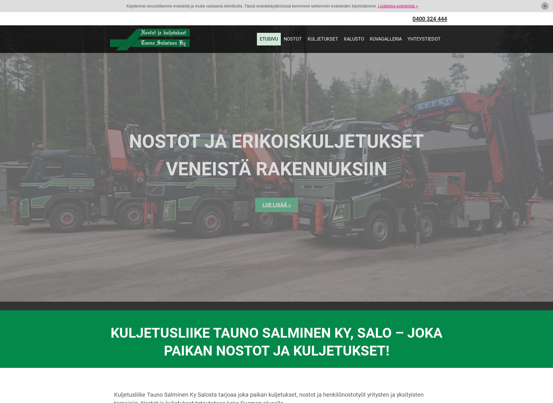 Näyttökuva kuljetusliiketaunosalminen.fi