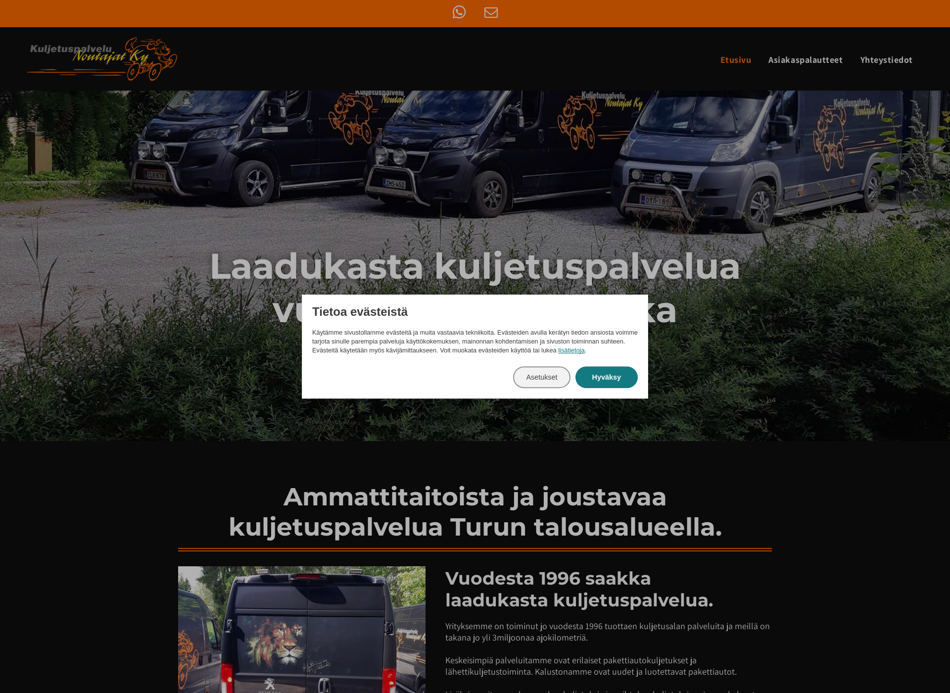 Skärmdump för kuljetuspalvelunoutajat.fi