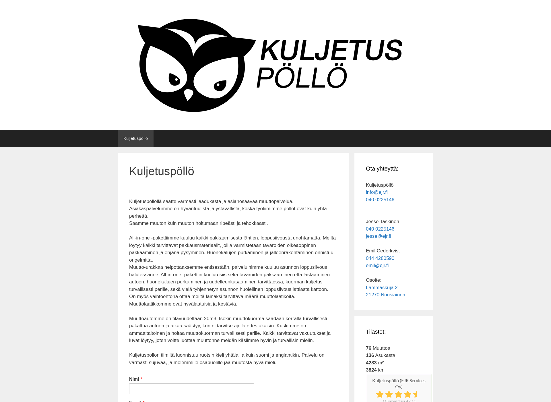 Screenshot for kuljetuspöllö.fi