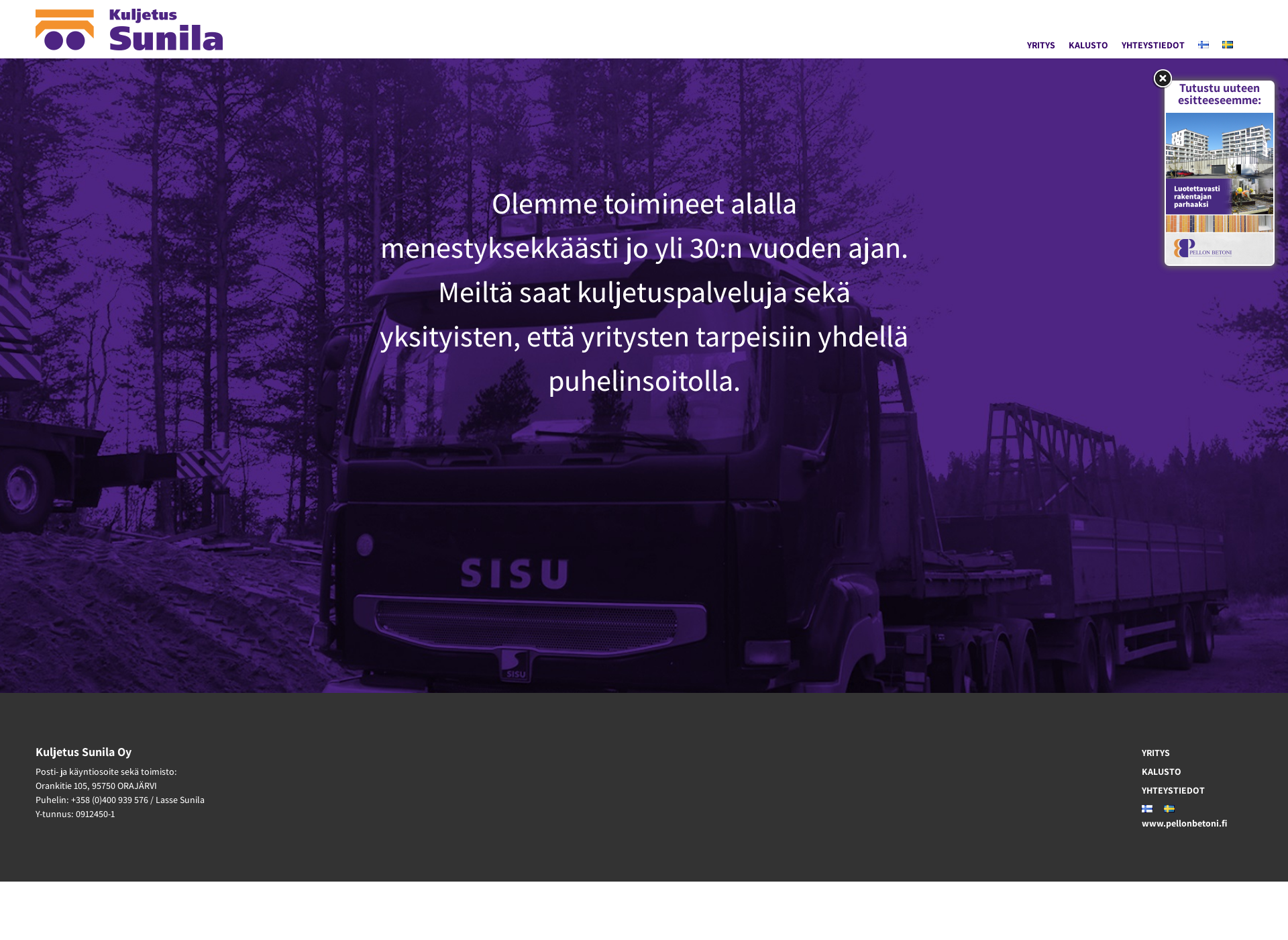 Skärmdump för kuljetussunila.fi