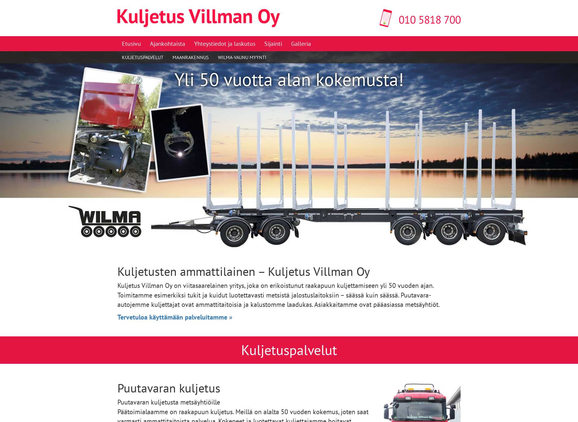 Skärmdump för kuljetusvillman.fi