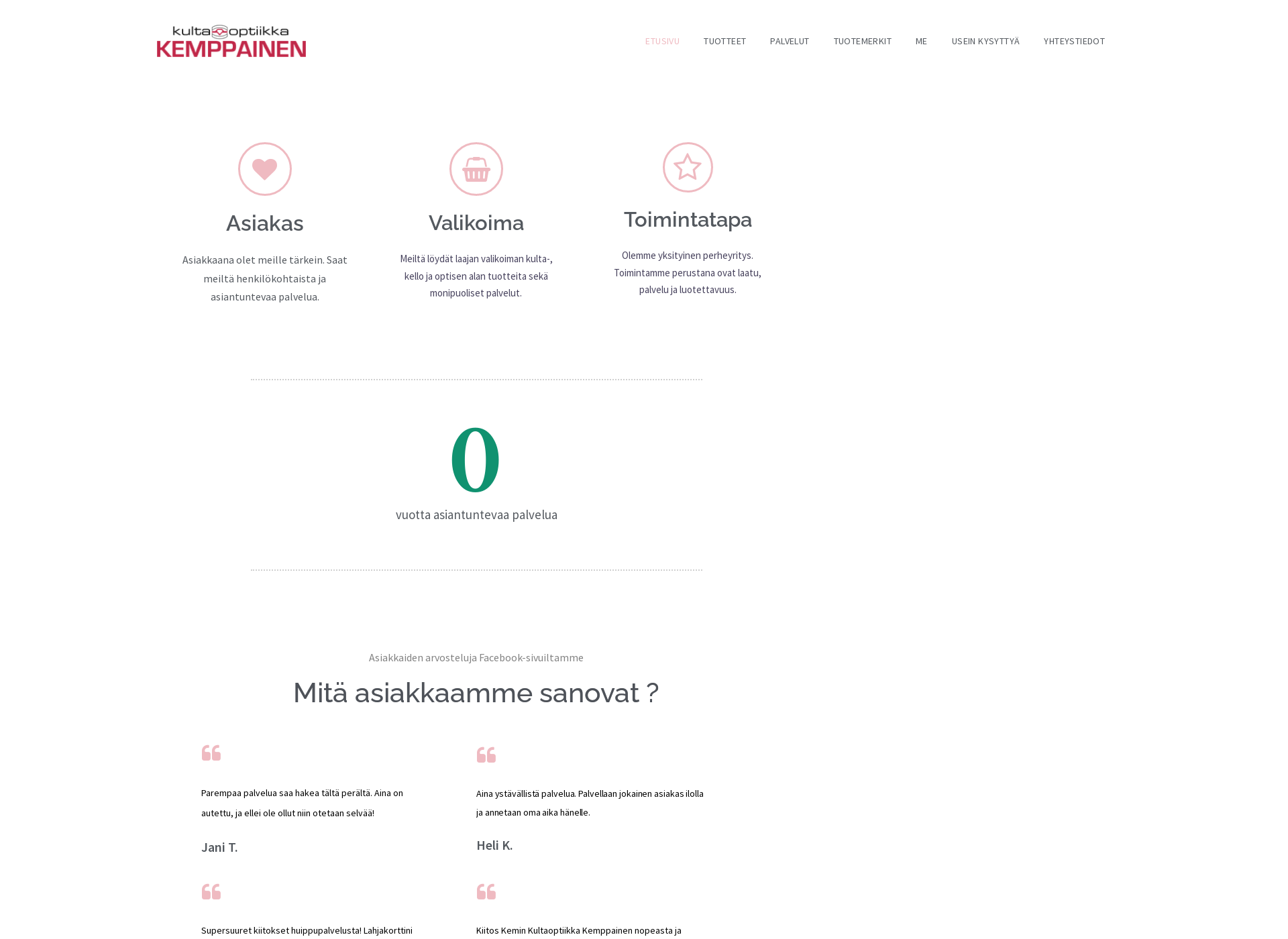 Skärmdump för kultaoptiikkakemppainen.fi