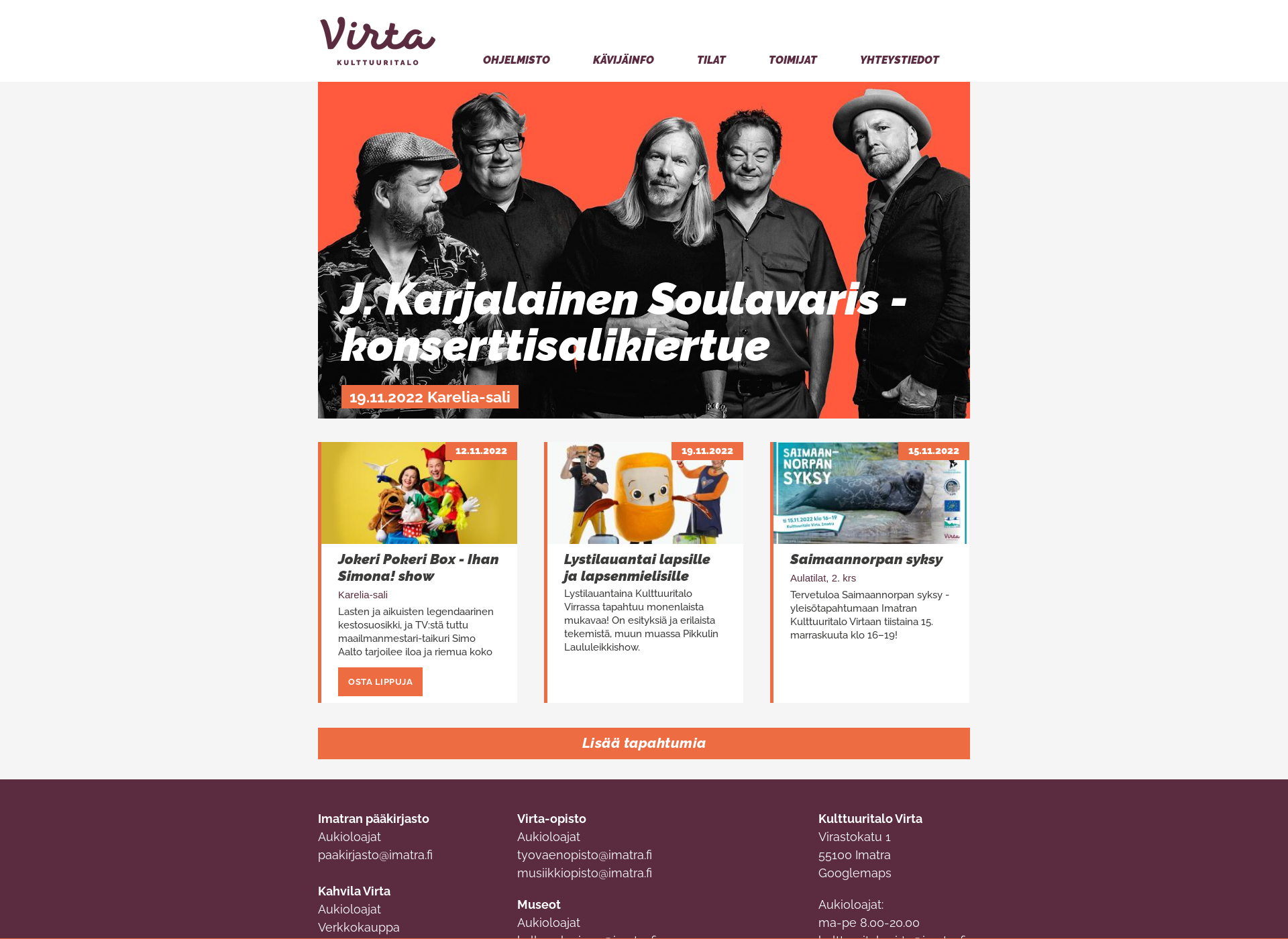 Skärmdump för kulttuuritalovirta.fi
