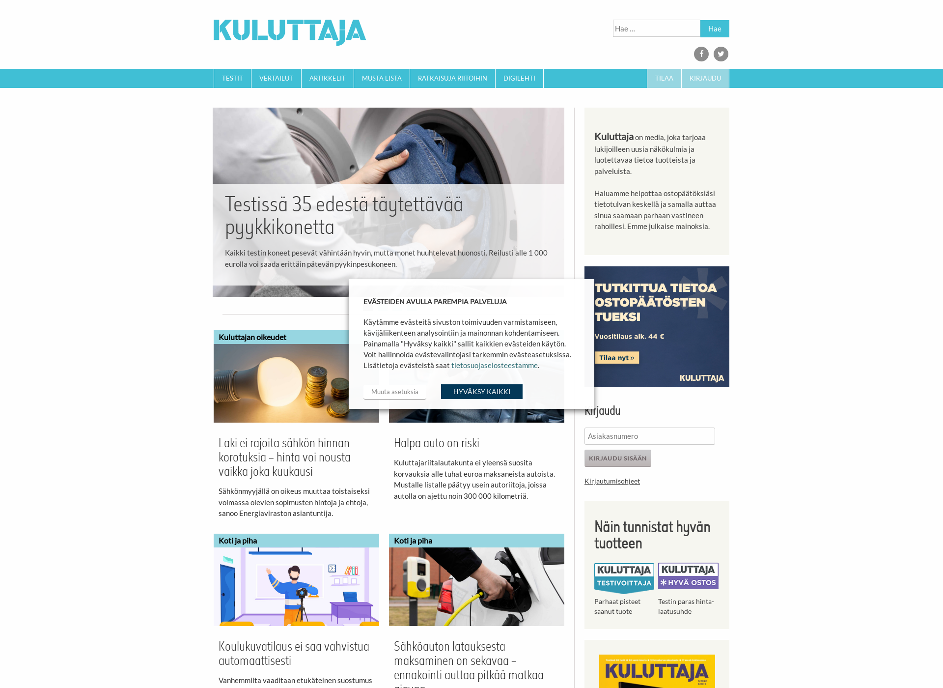 Skärmdump för kuluttaja.fi