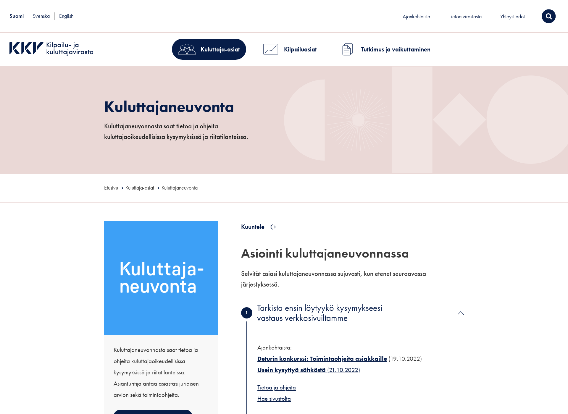 Screenshot for kuluttajaneuvonta.fi