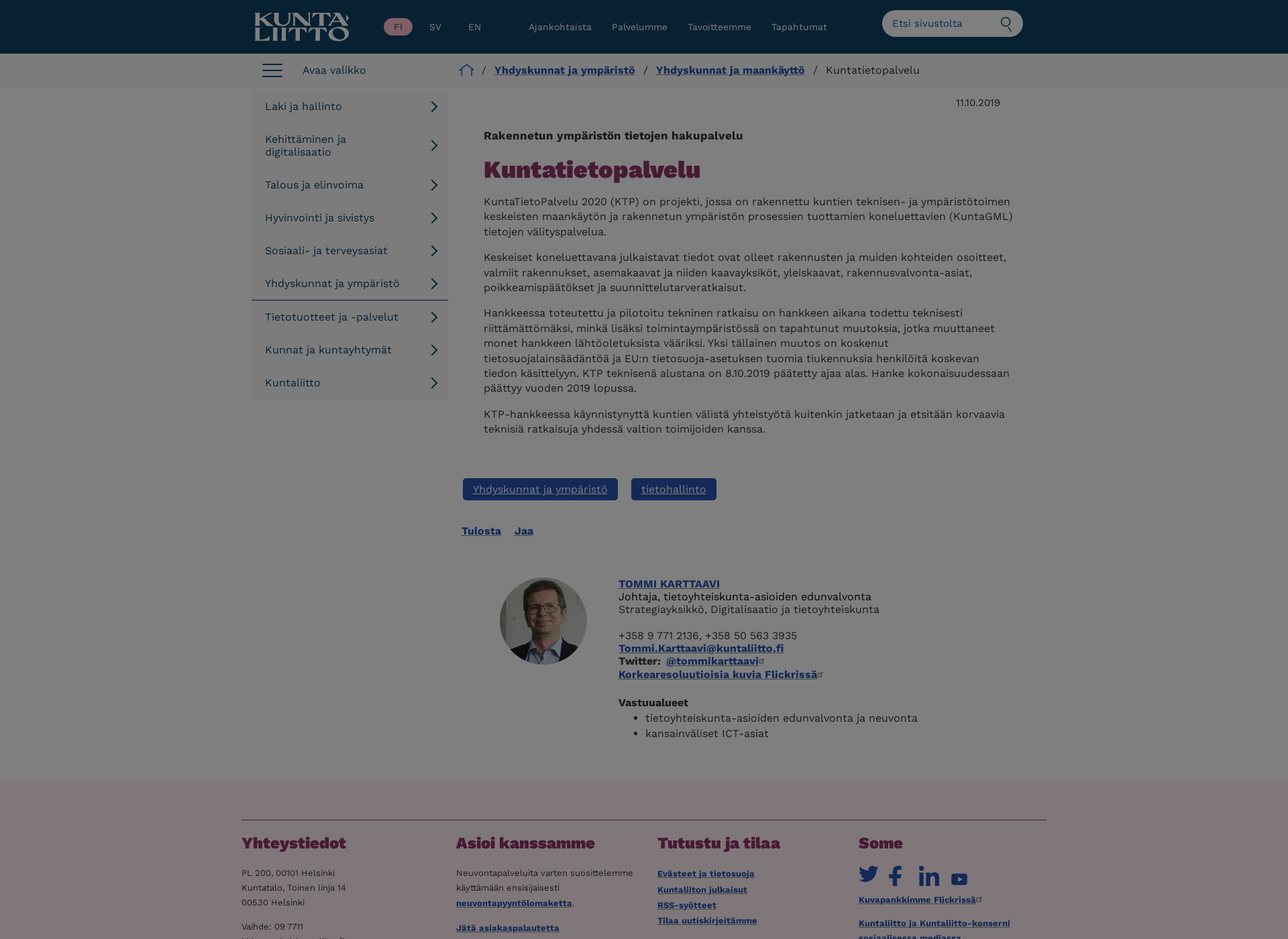 Skärmdump för kuntatietopalvelu.fi