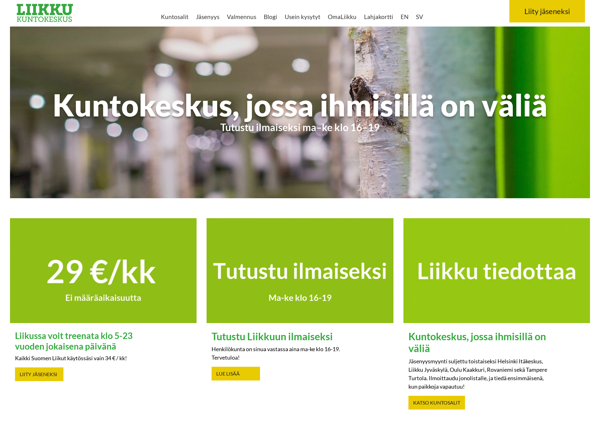 Skärmdump för kuntokeskusliikku.fi