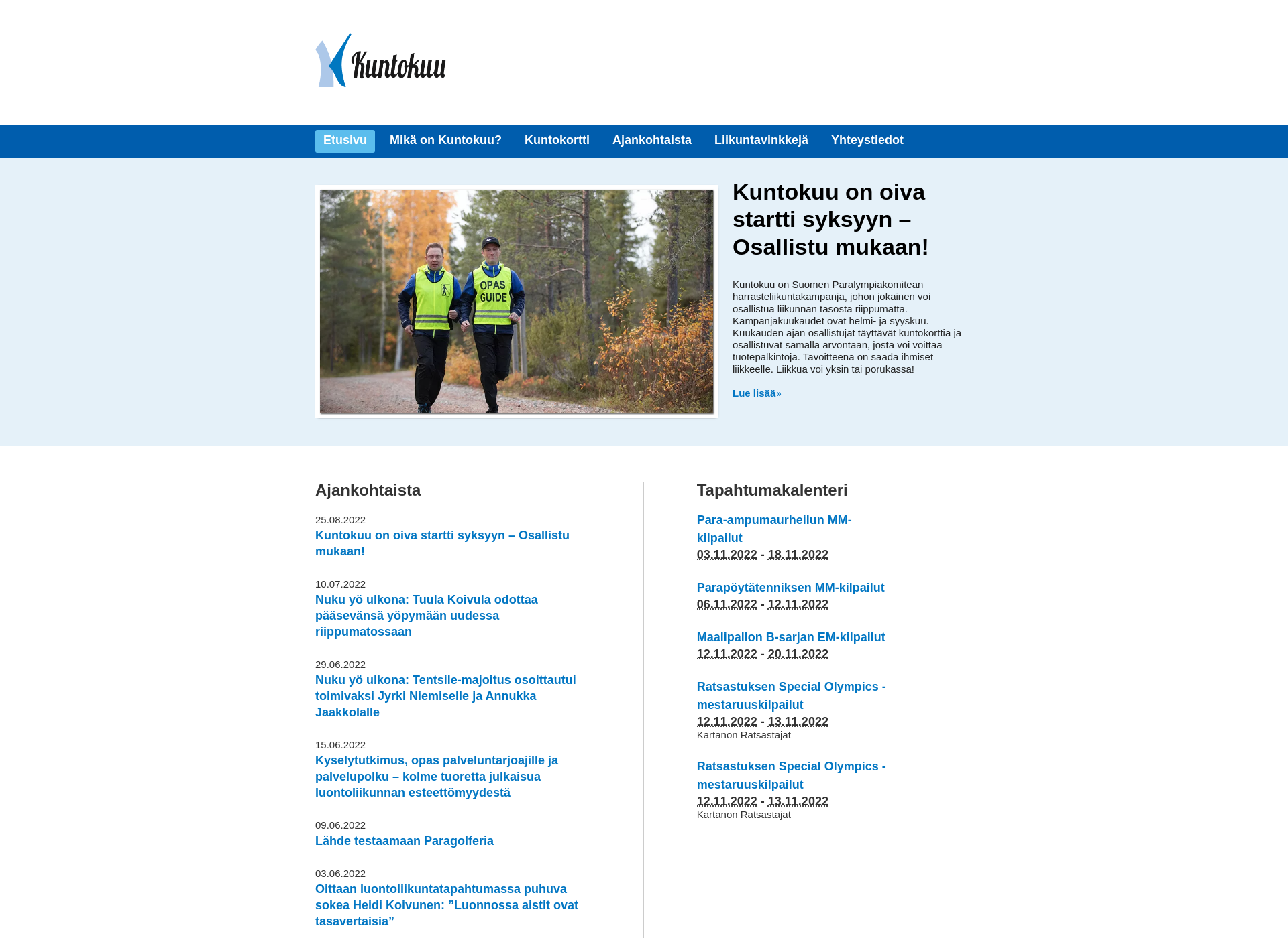 Skärmdump för kuntokuu.fi