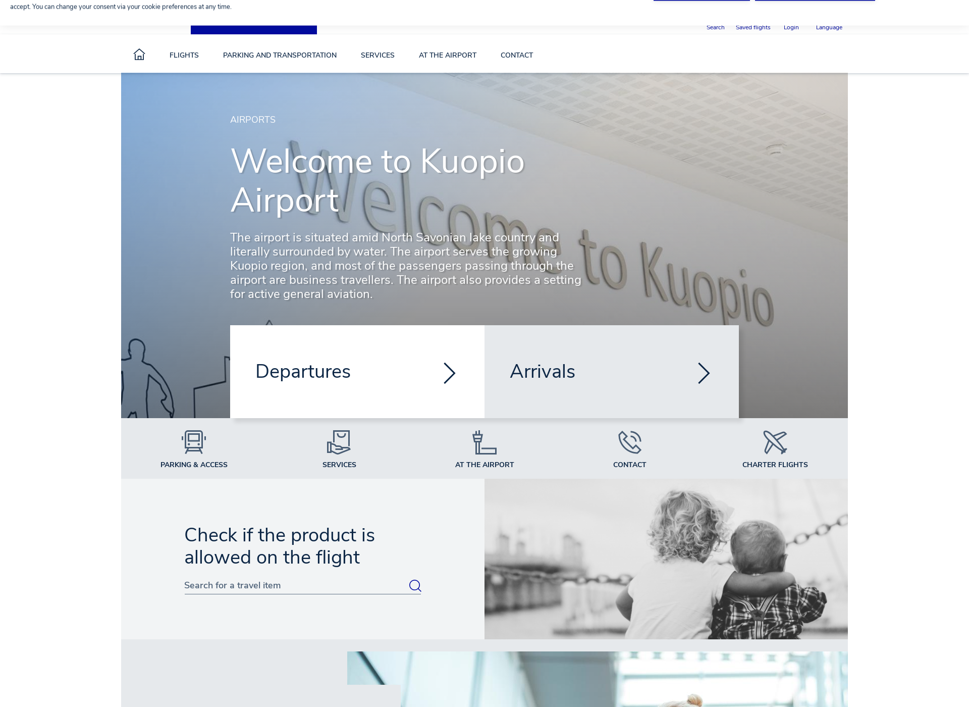 Skärmdump för kuopioairport.fi