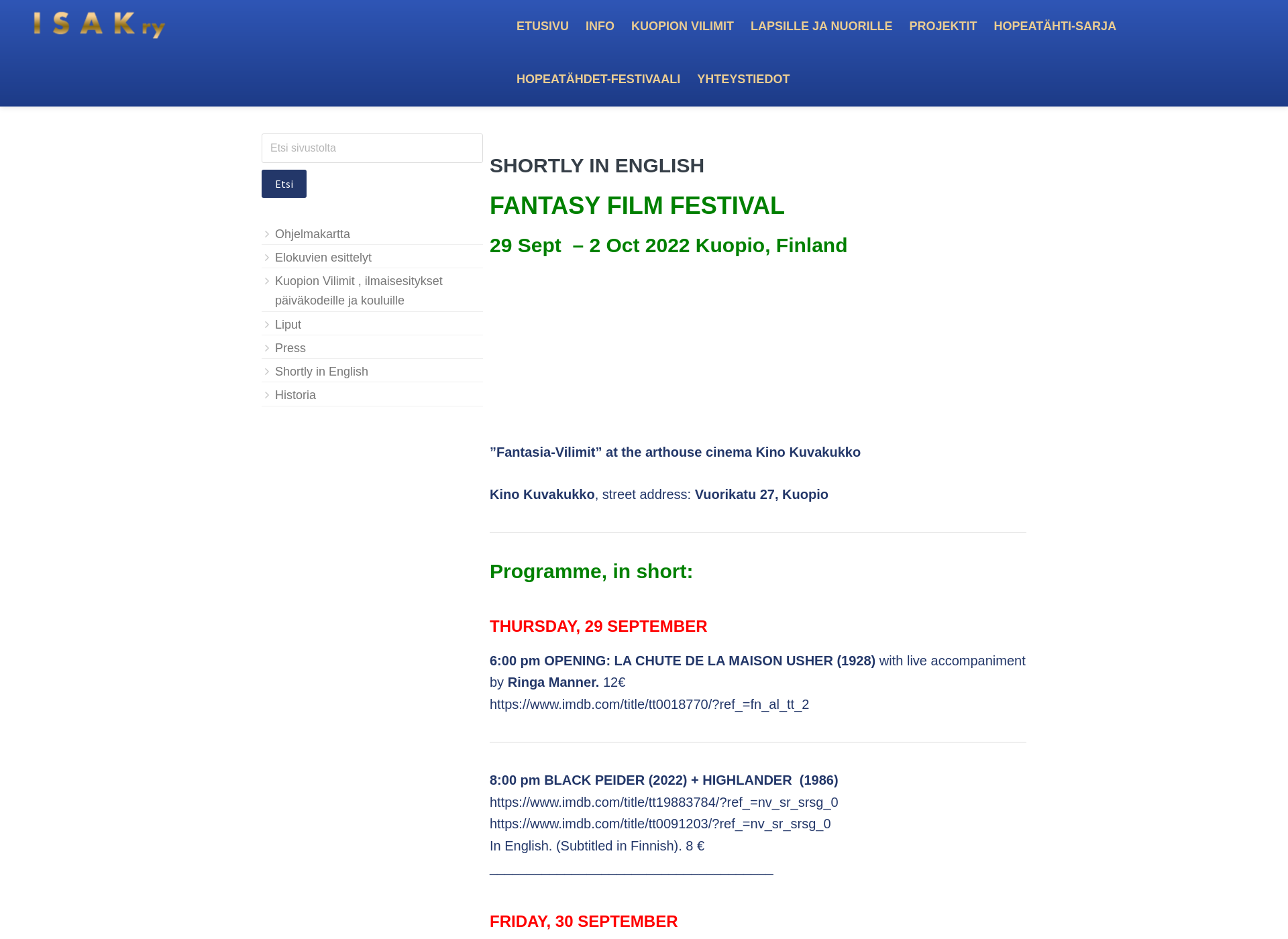 Skärmdump för kuopiofilmfestival.fi