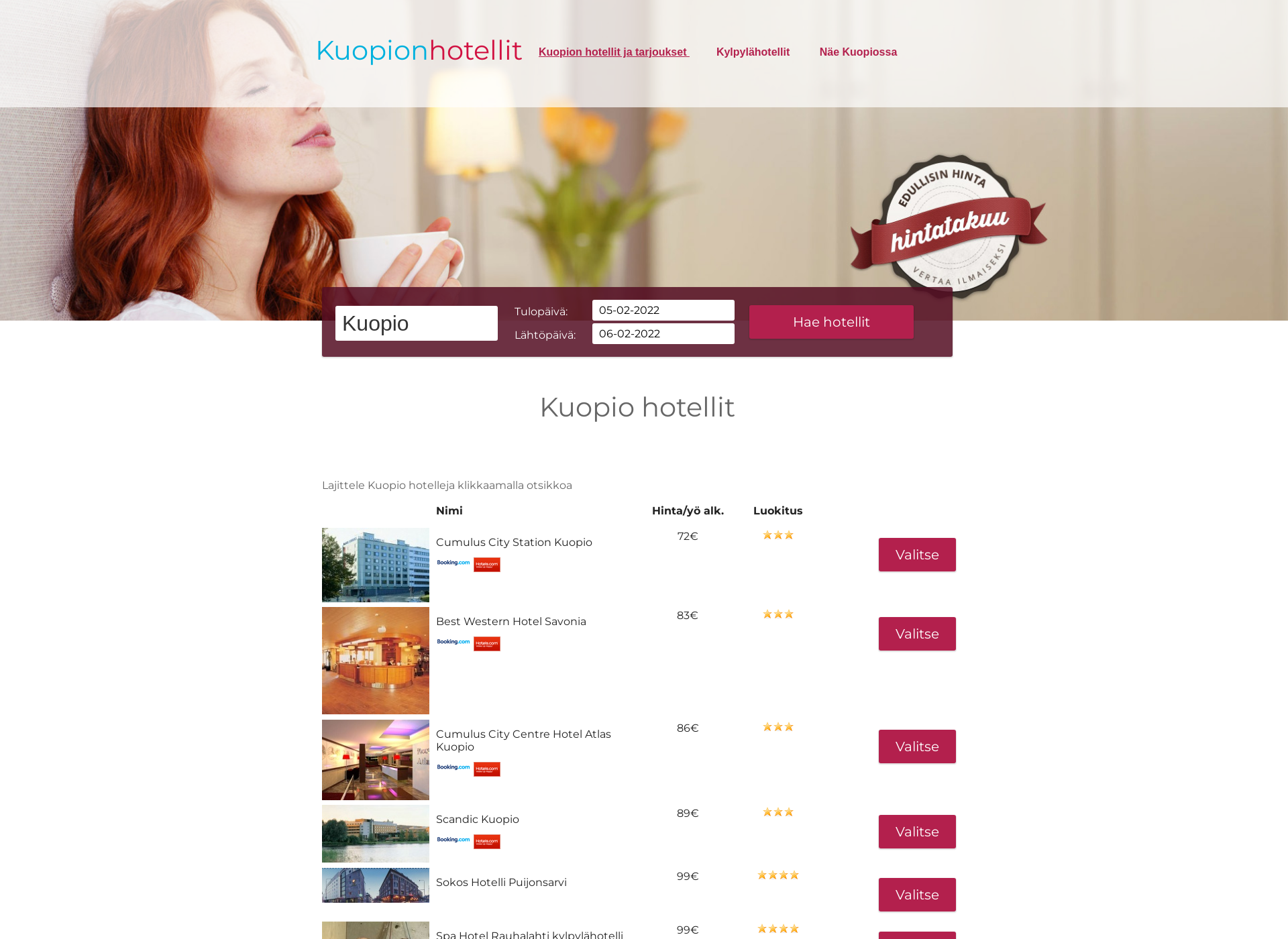 Screenshot for kuopionhotellit.fi