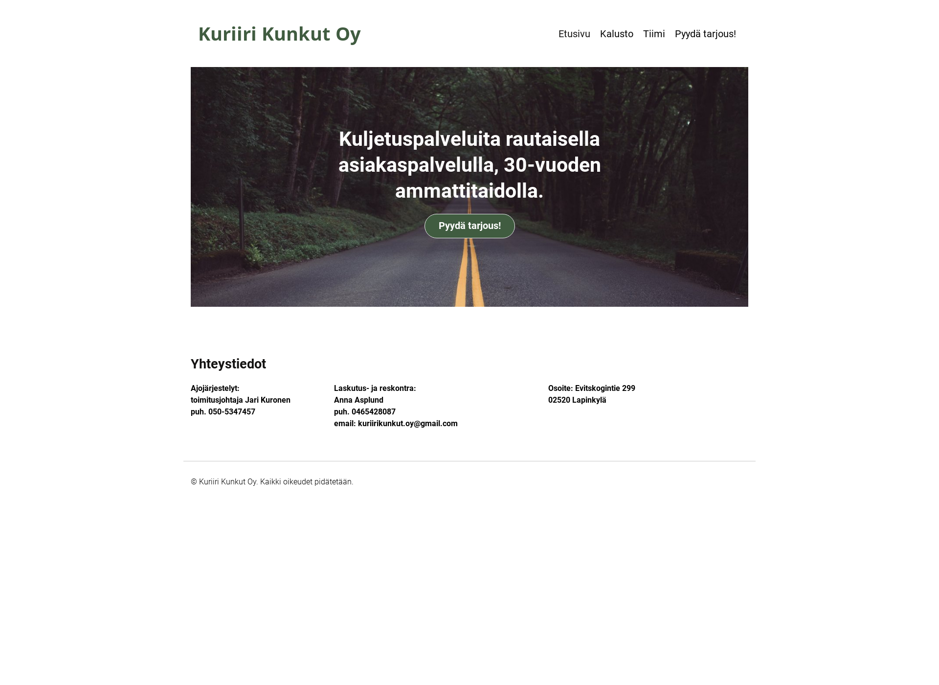 Skärmdump för kuriirikunkut.fi