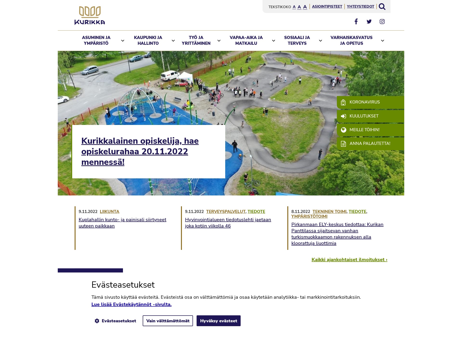 Screenshot for kurikka.fi