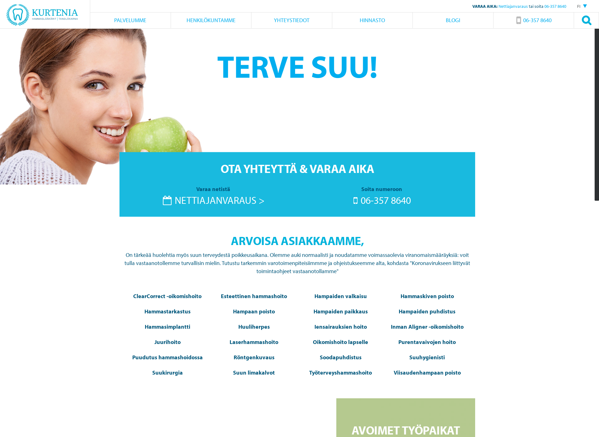 Skärmdump för kurteniahammaslaakarit.fi