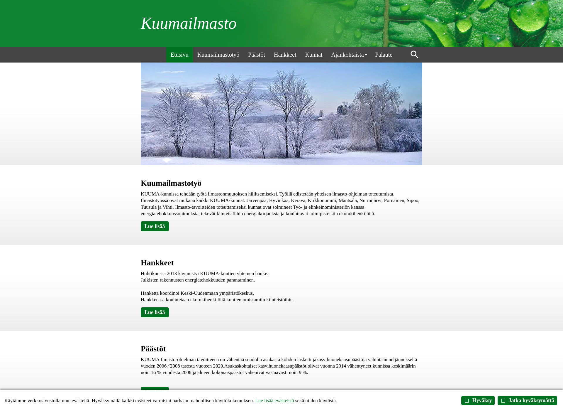 Skärmdump för kuumailmasto.fi