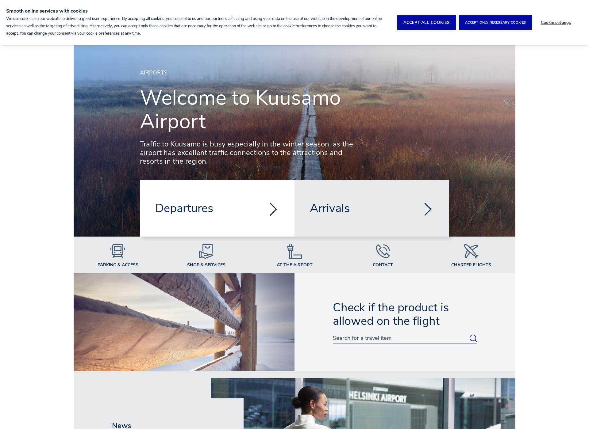 Skärmdump för kuusamoairport.fi