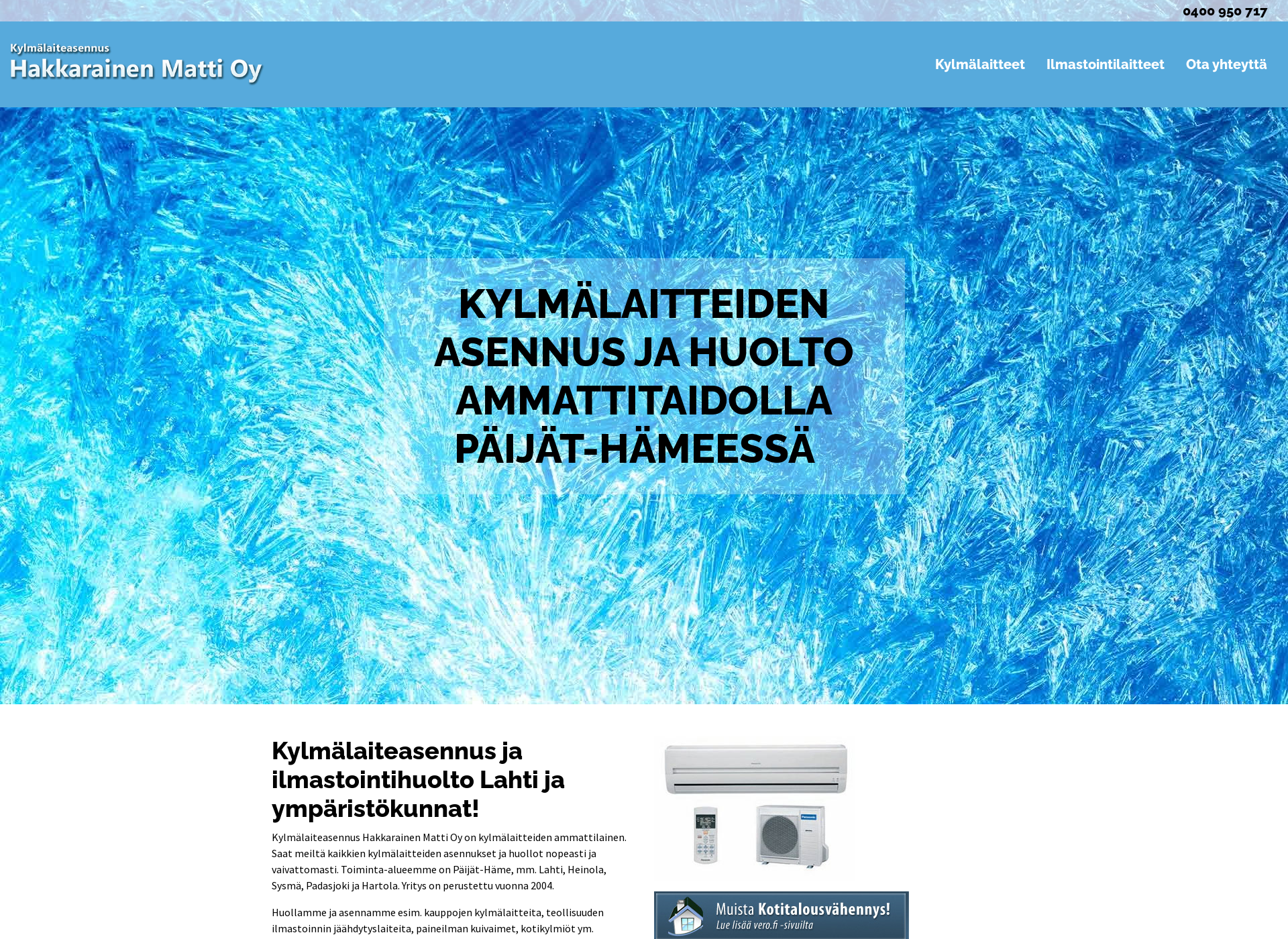 Skärmdump för kylmälaiteasennus.fi