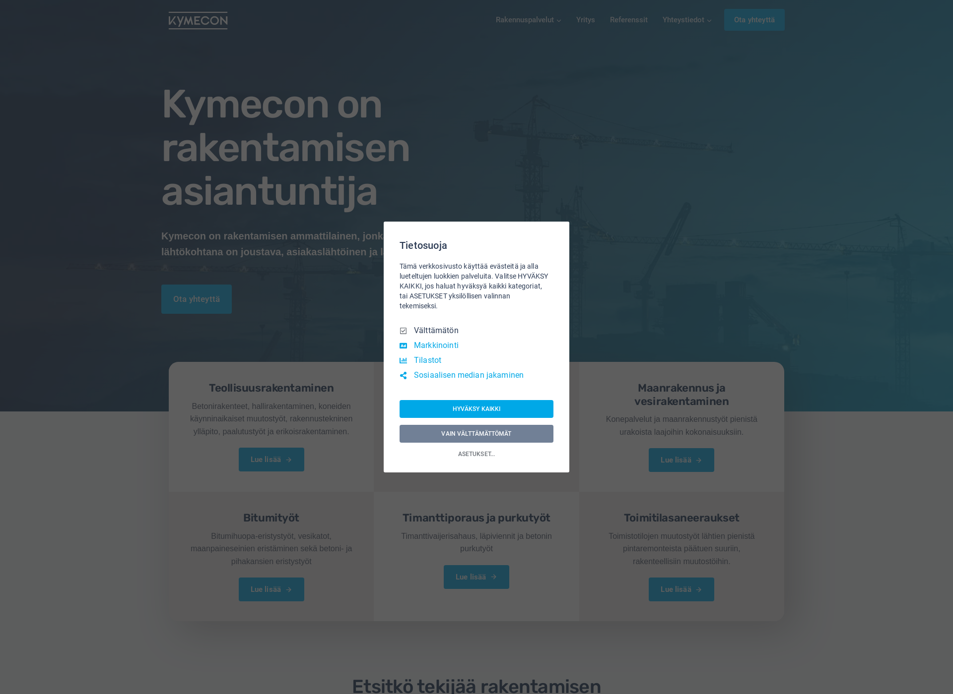 Skärmdump för kymecon.fi