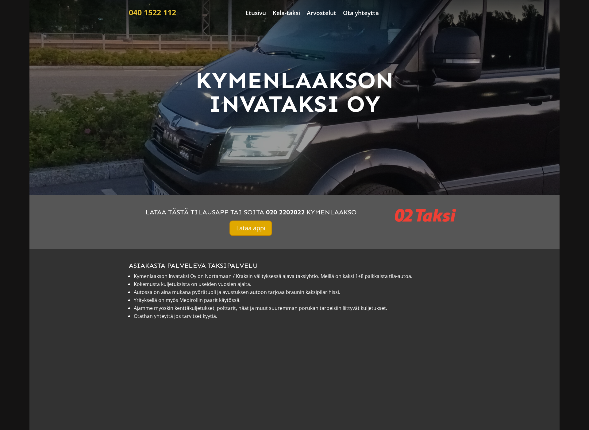 Skärmdump för kymeninvataksi.fi