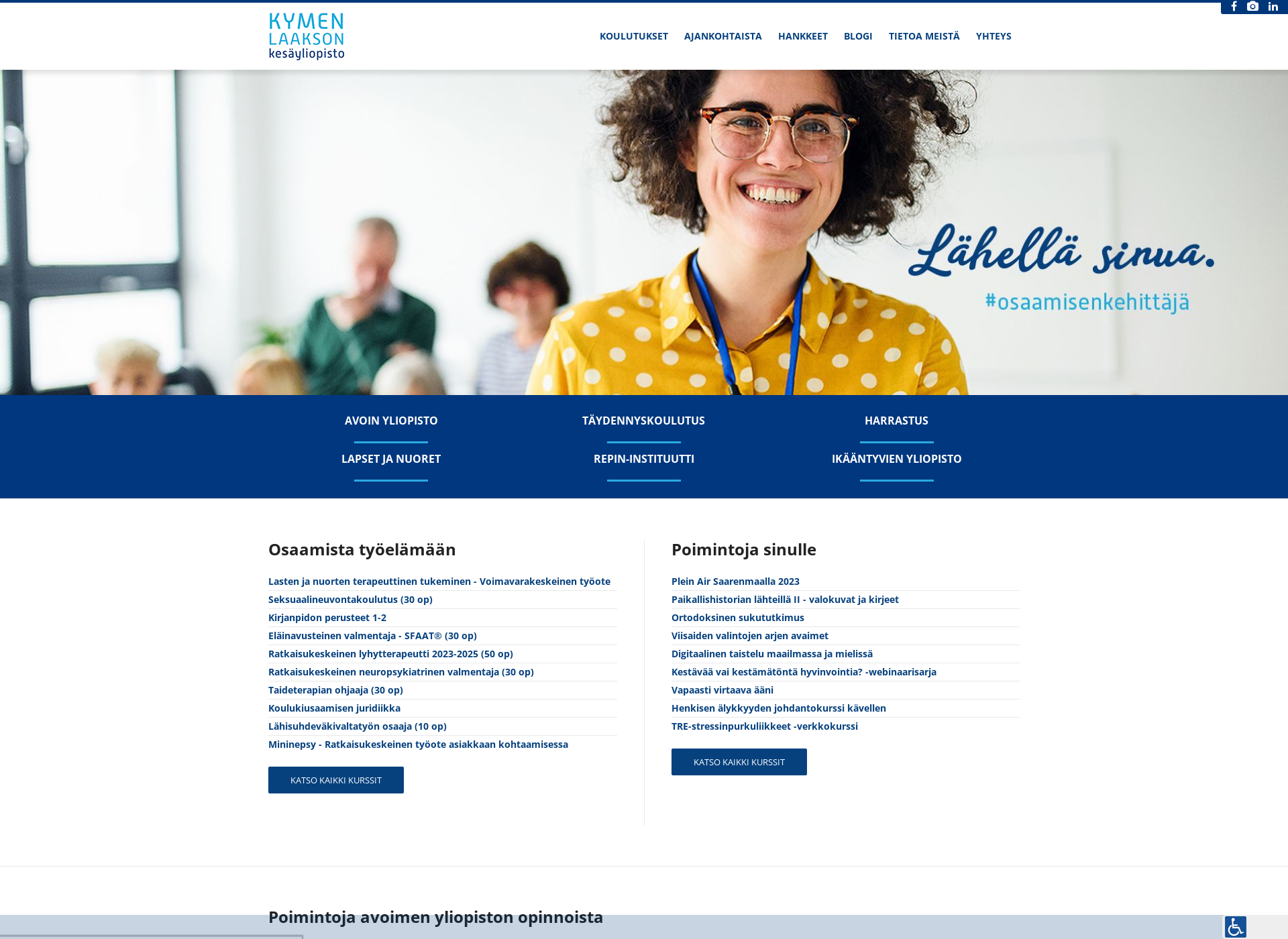 Screenshot for kymenlaaksonkesayliopisto.fi