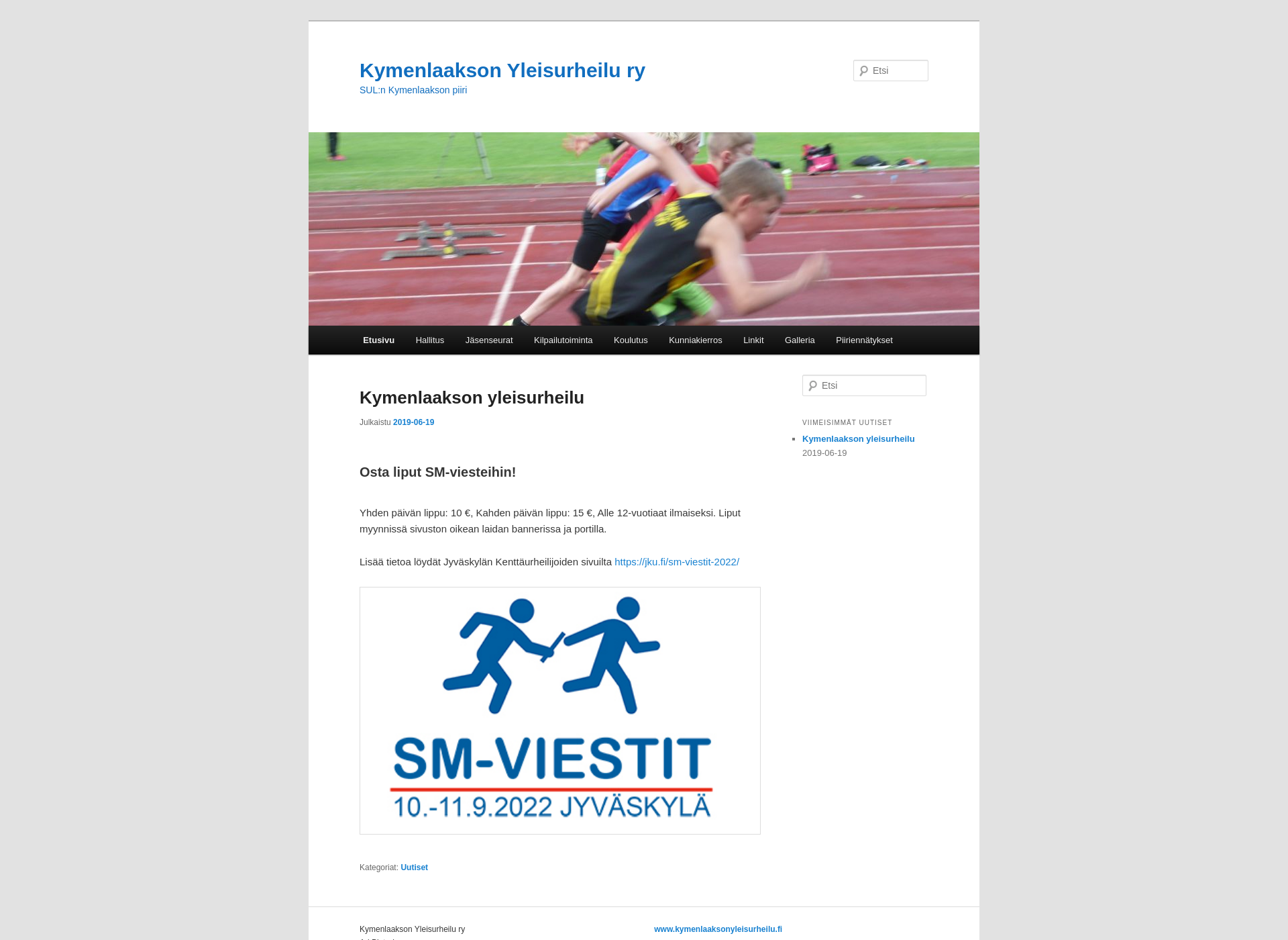 Skärmdump för kymenlaaksonyleisurheilu.fi
