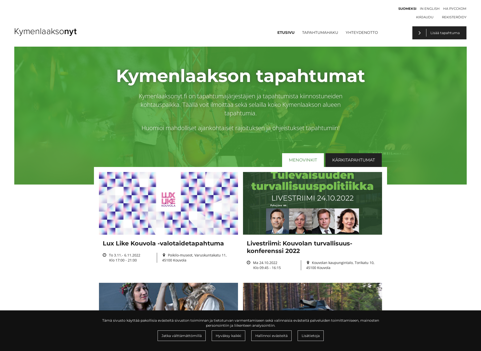 Skärmdump för kymenlaaksonyt.fi