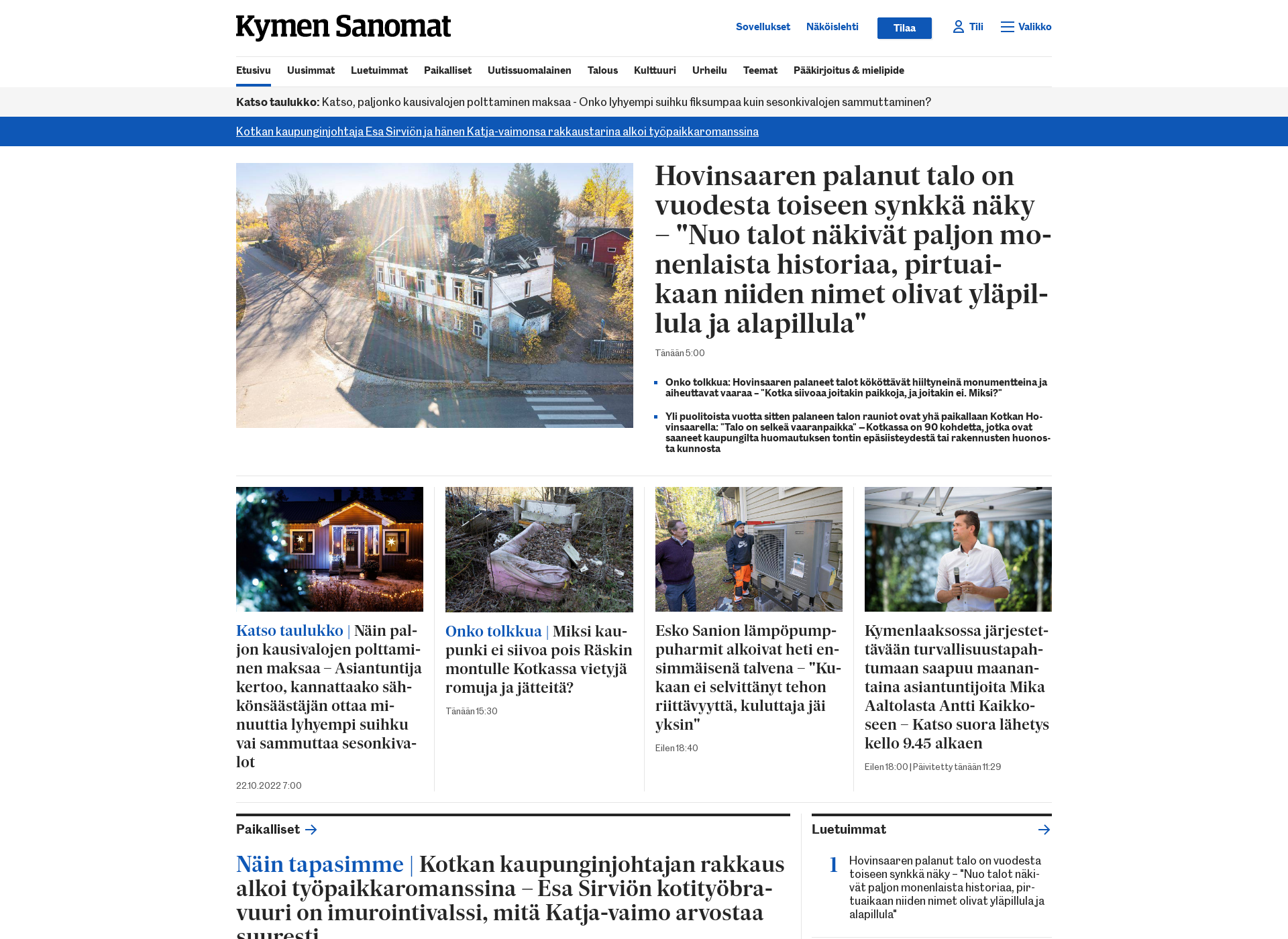 Skärmdump för kymensanomat.fi