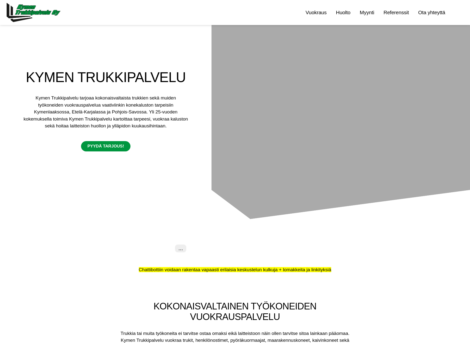 Skärmdump för kymentrukkipalvelu.fi