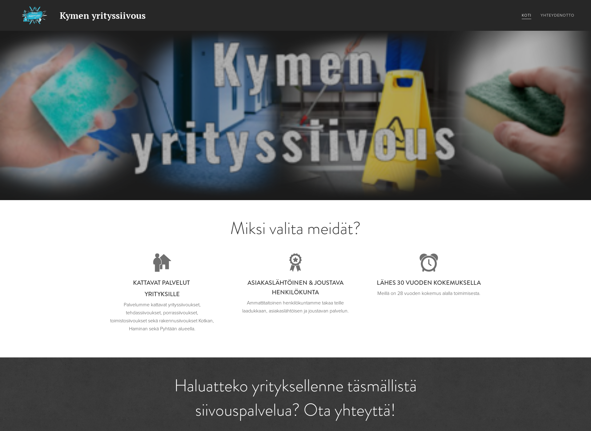 Skärmdump för kymenyrityssiivous.fi
