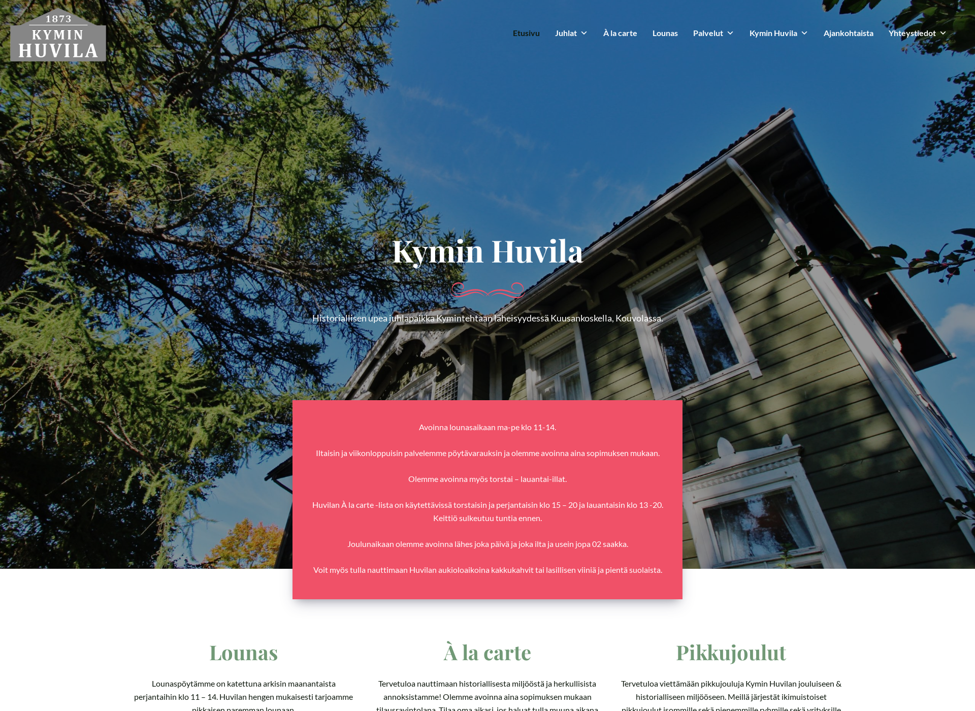 Skärmdump för kyminhuvila.fi
