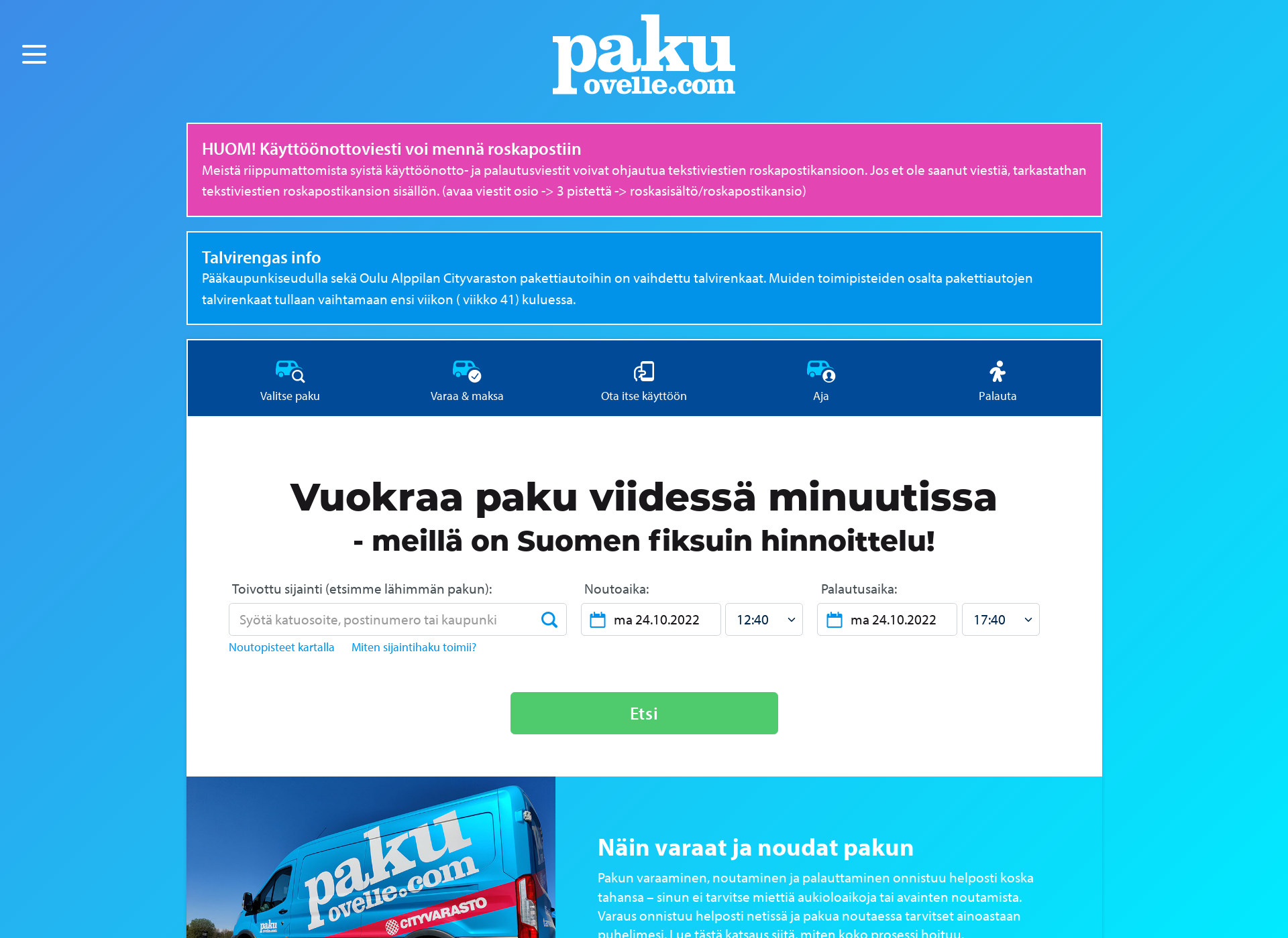 Skärmdump för kymppipaku.fi