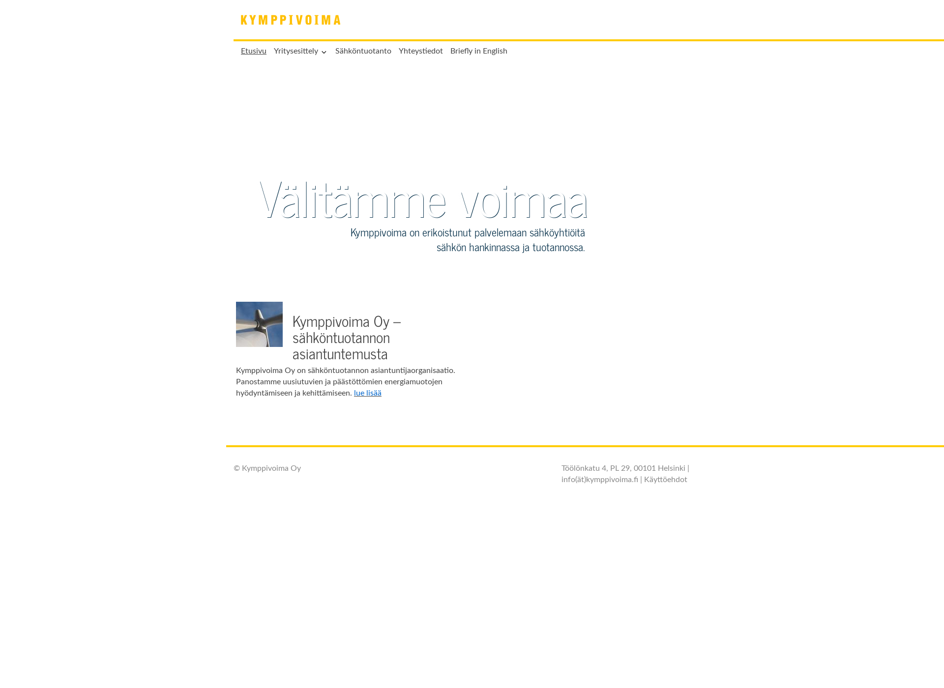 Skärmdump för kymppivoima.fi