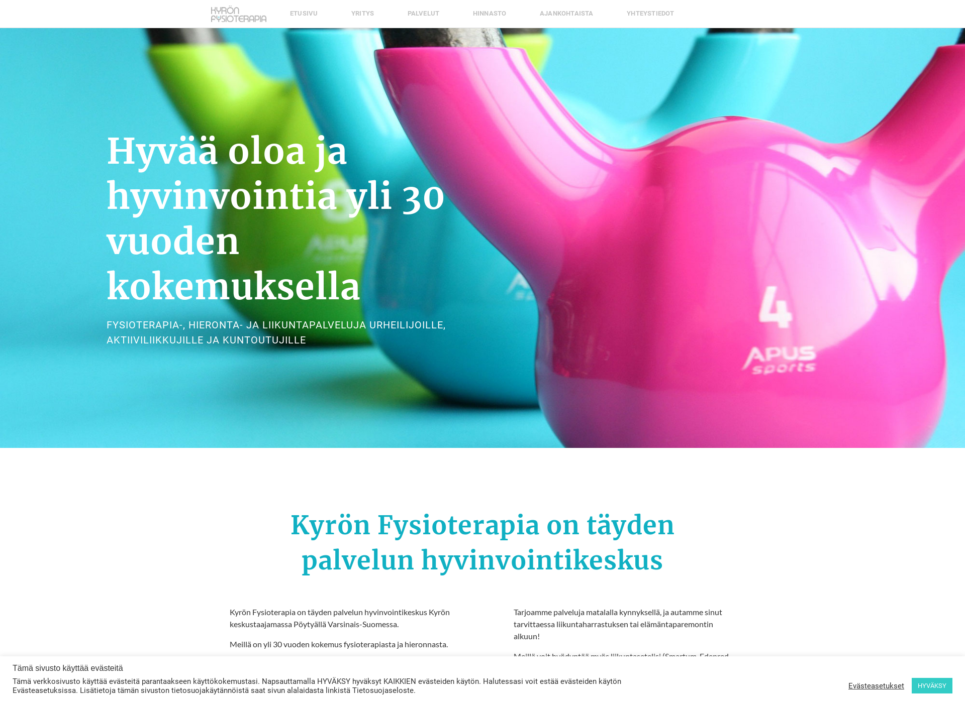 Skärmdump för kyronfysioterapia.fi