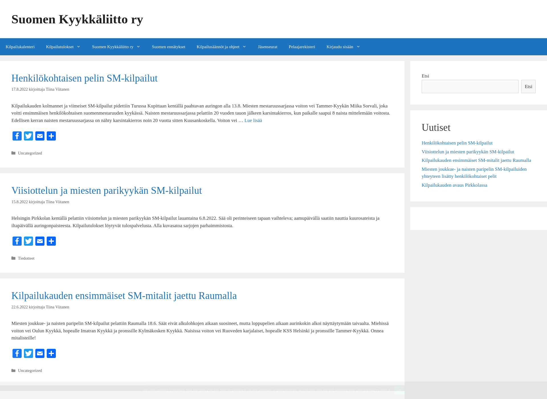 Skärmdump för kyykkaliitto.fi
