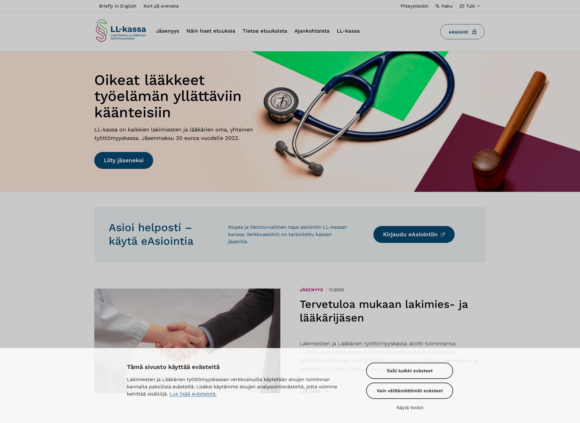 Skärmdump för laakarientkassa.fi