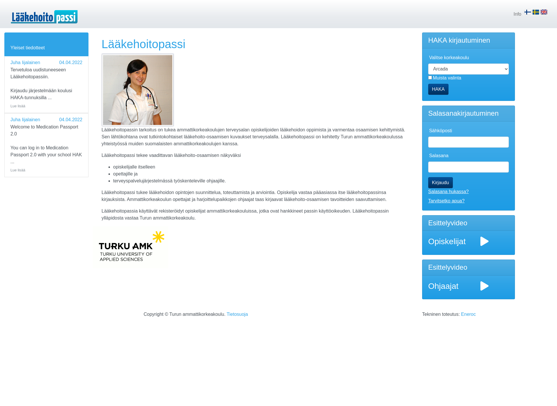 Skärmdump för laakehoitopassi.fi