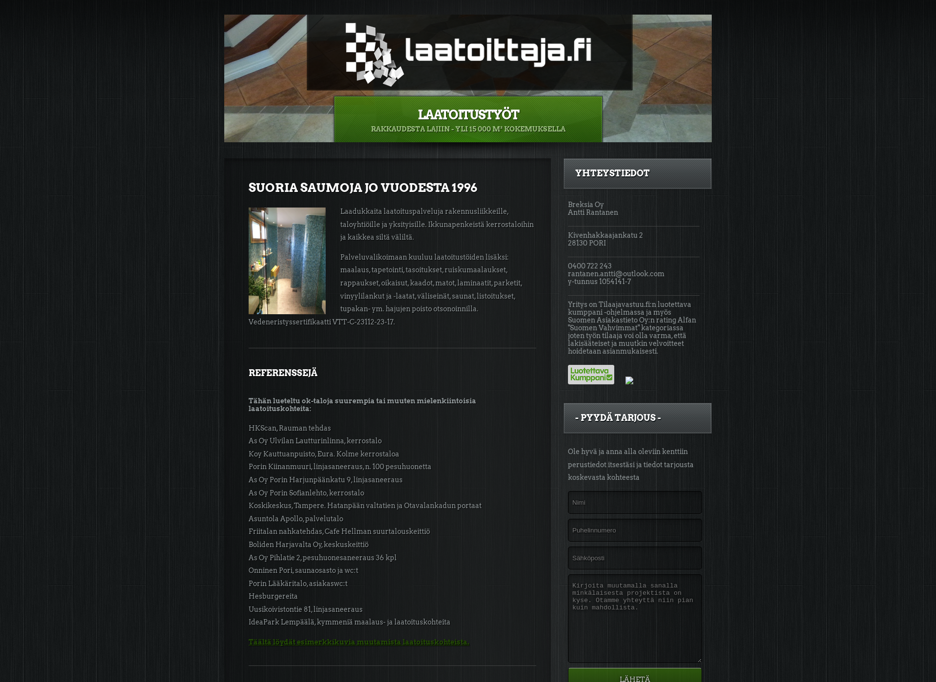 Skärmdump för laatoittaja.fi