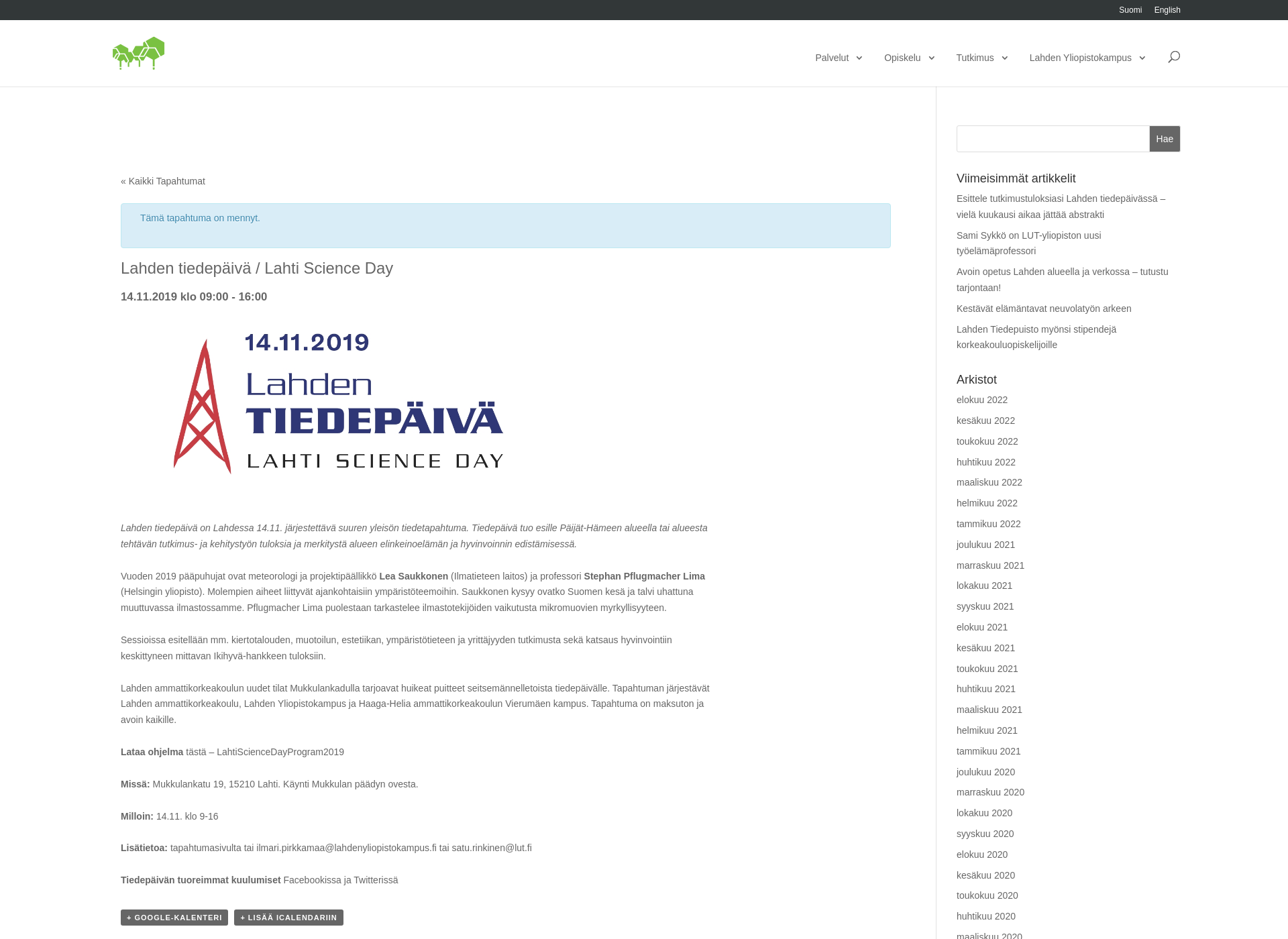Skärmdump för lahdentiedepaiva.fi