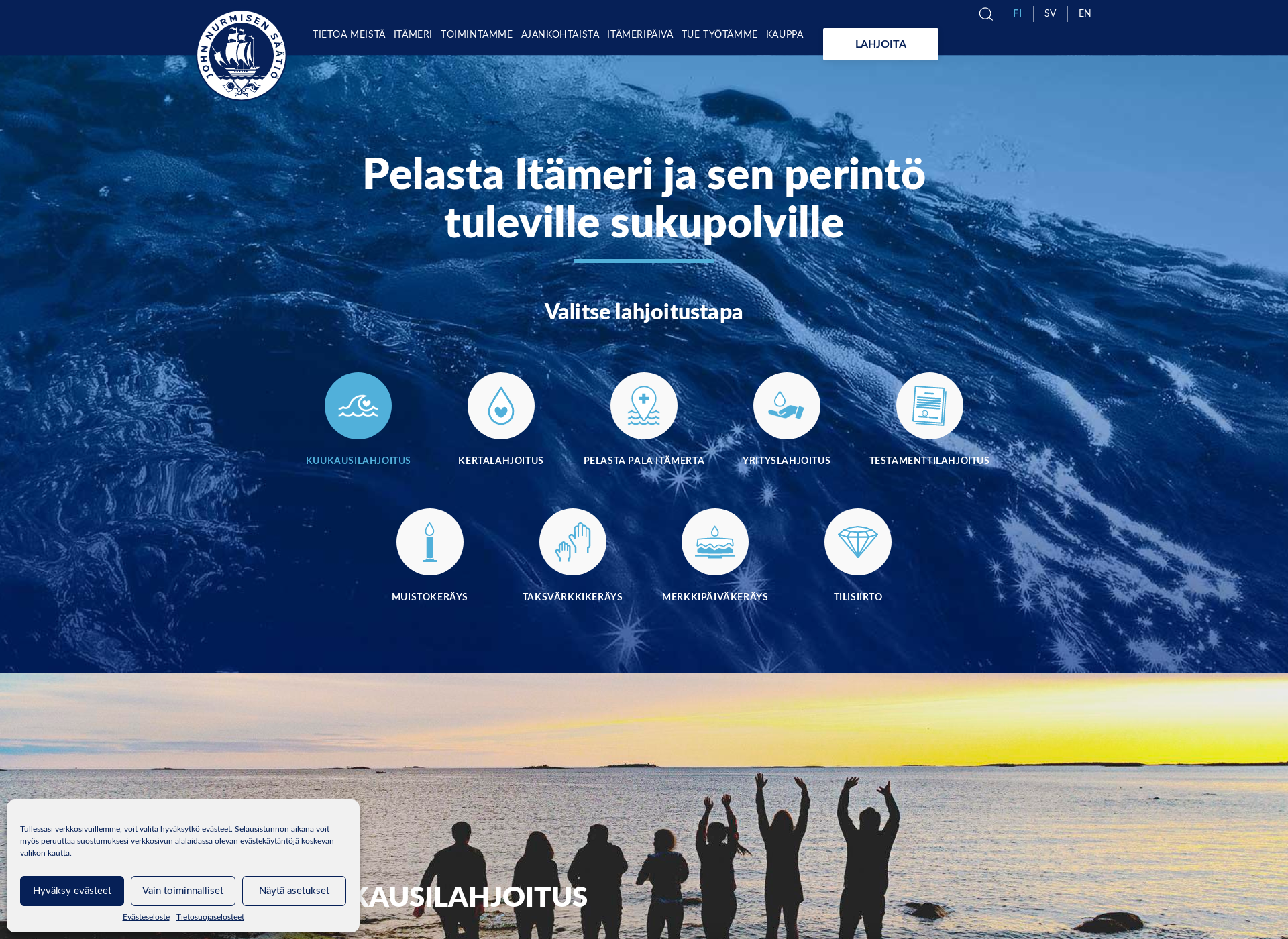 Screenshot for lahjoitapuhdasitameri.fi