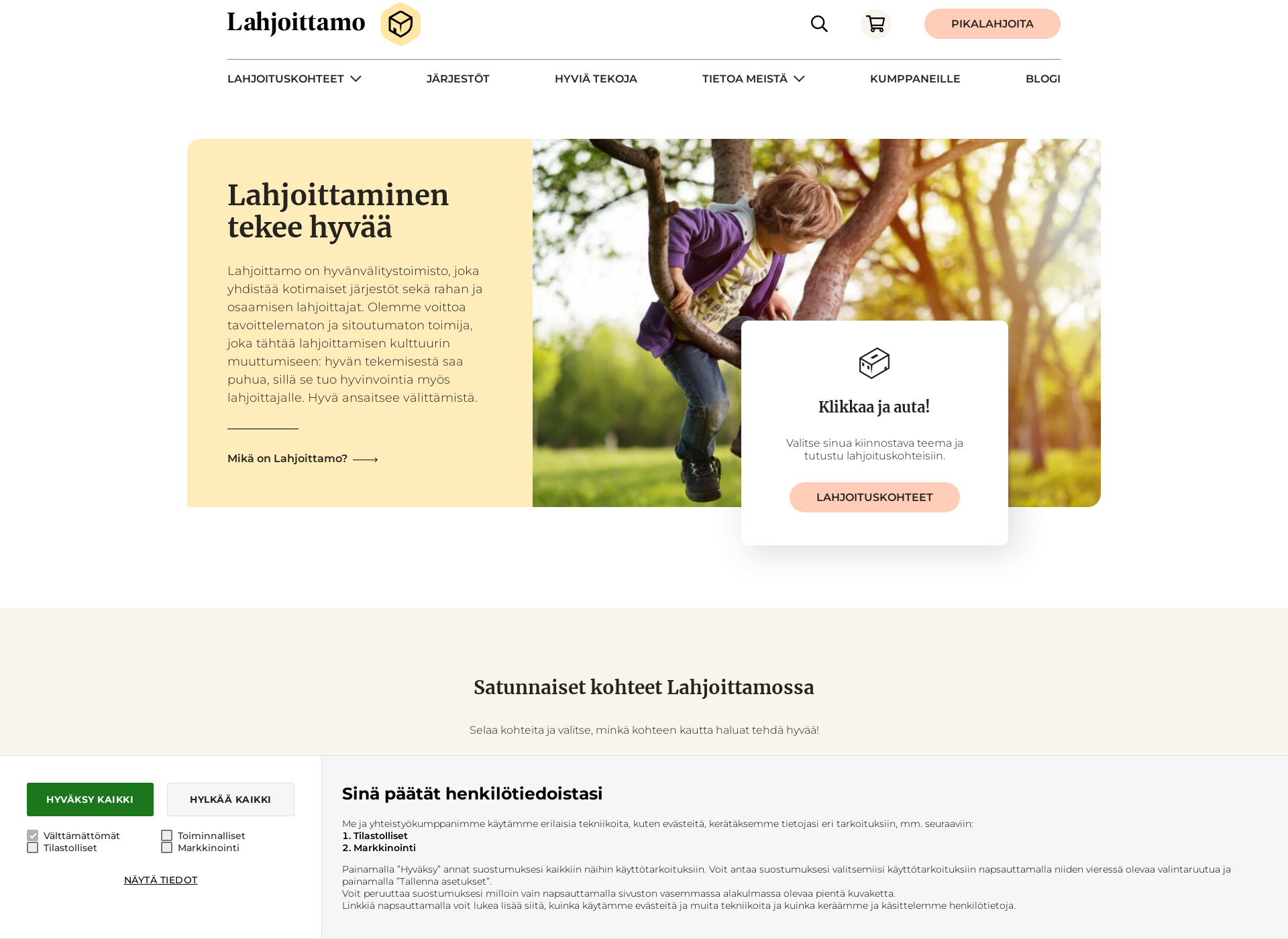 Skärmdump för lahjottamo.fi