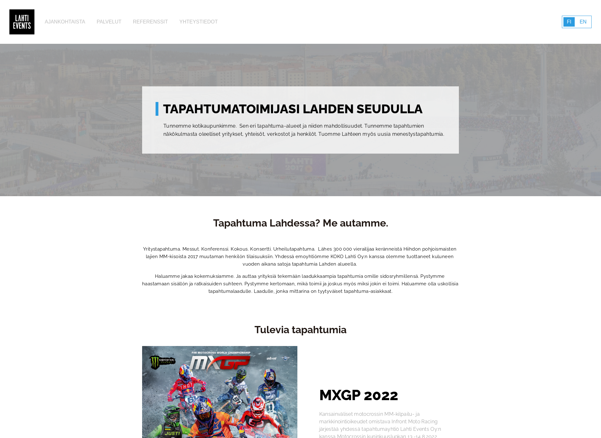 Skärmdump för lahtievents.fi
