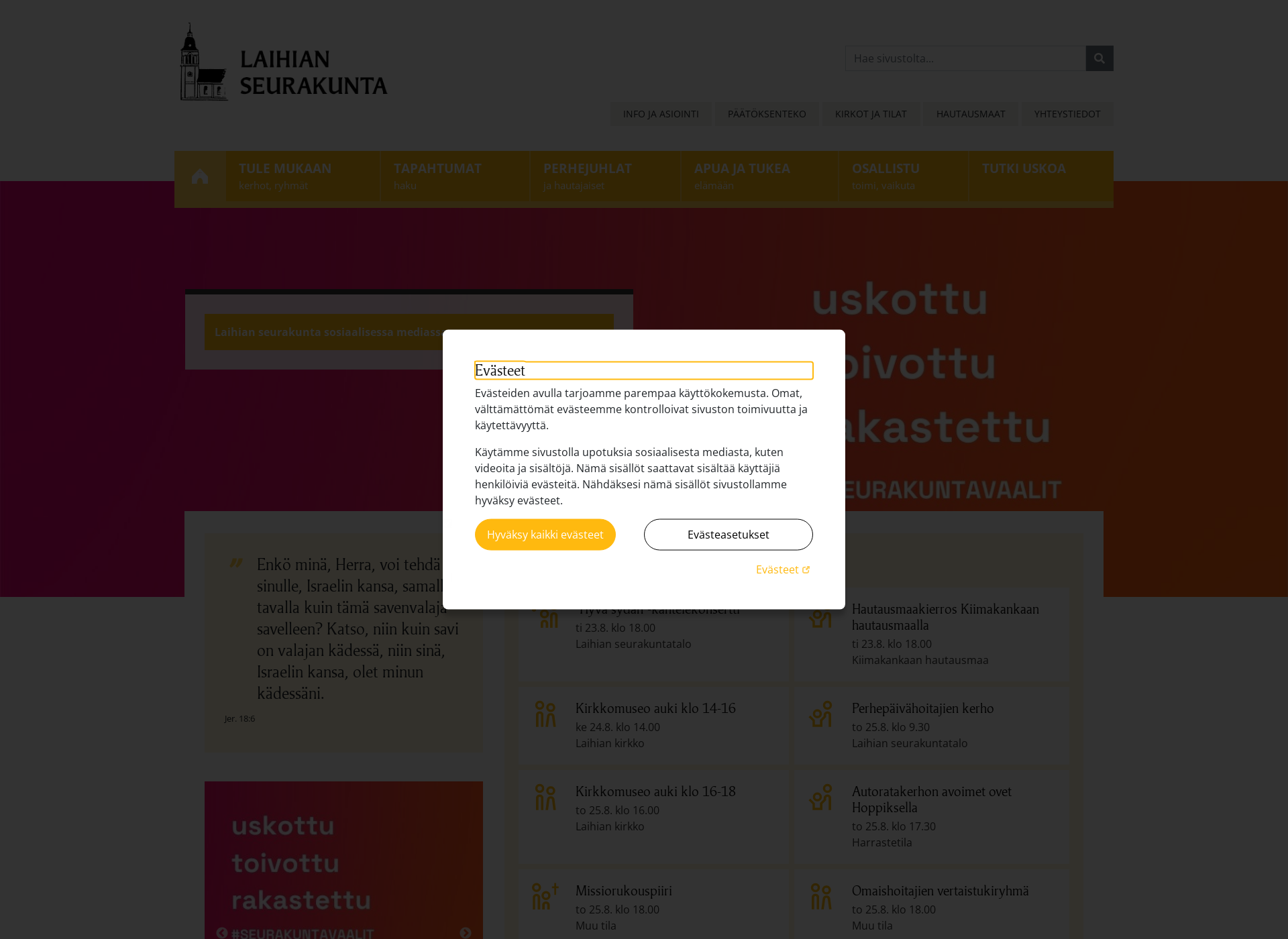 Skärmdump för laihianseurakunta.fi