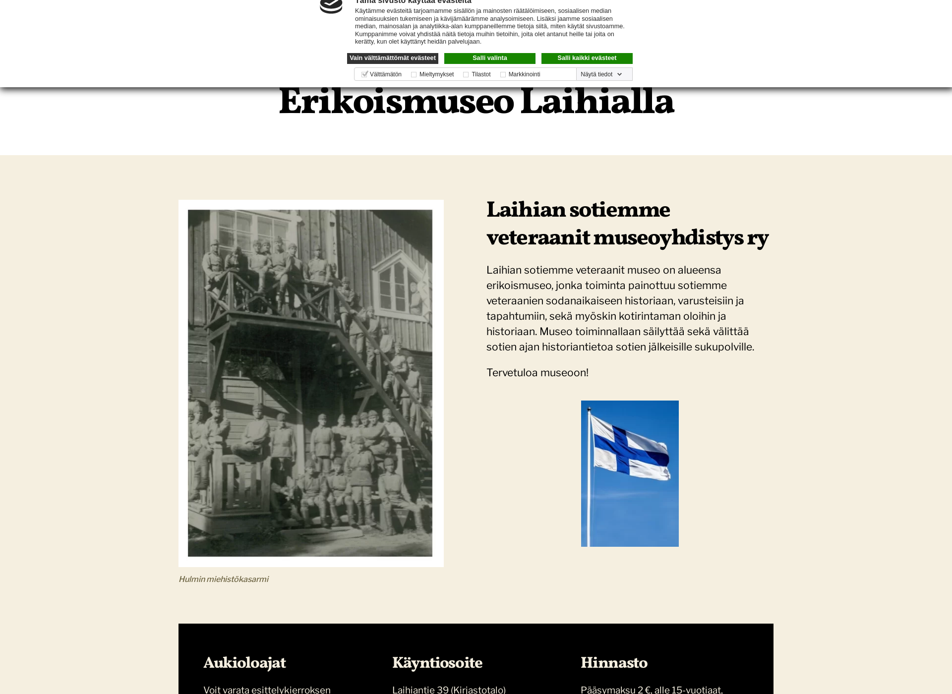Näyttökuva laihianveteraanienmuseo.fi
