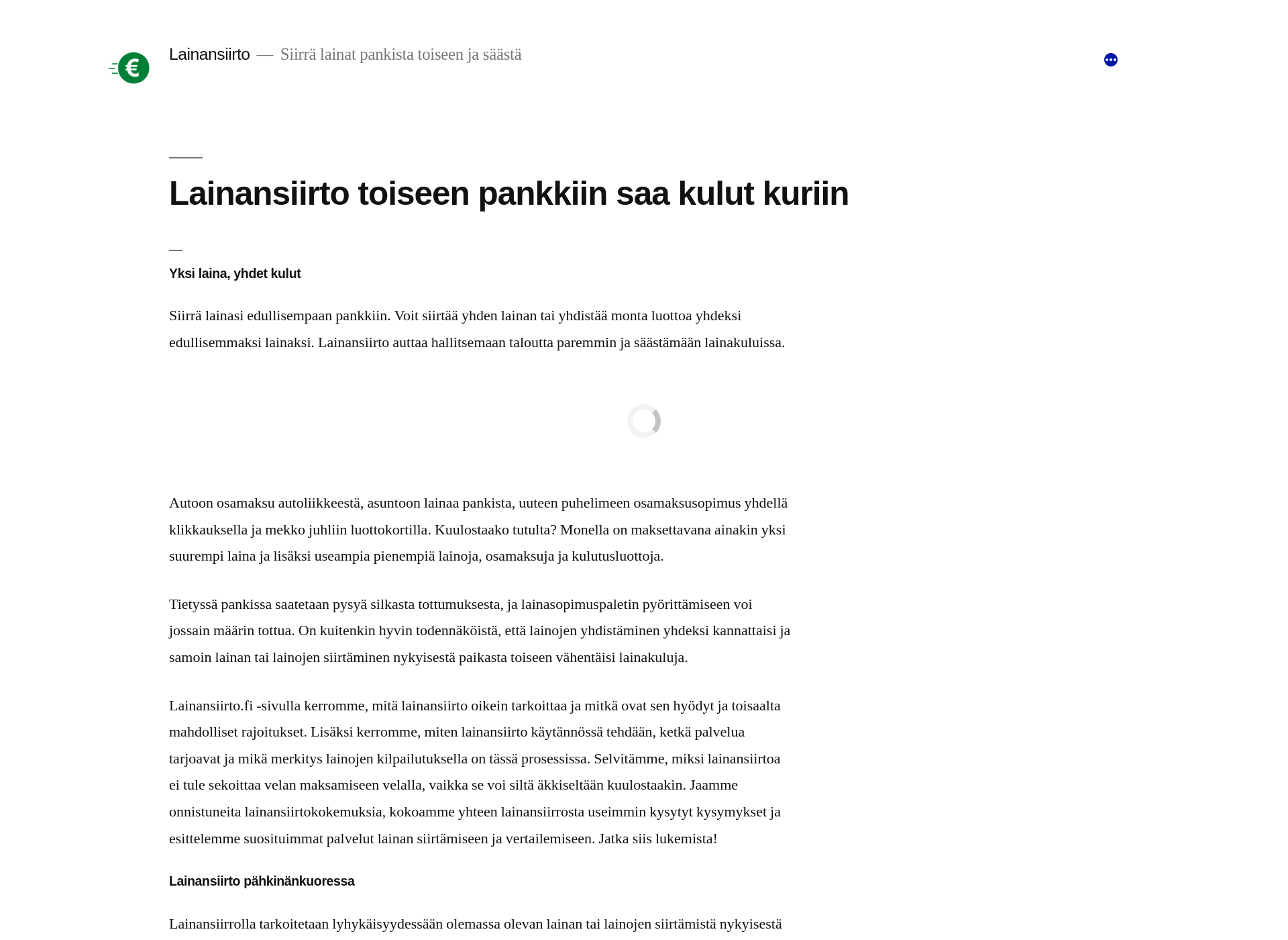 Skärmdump för lainansiirto.fi