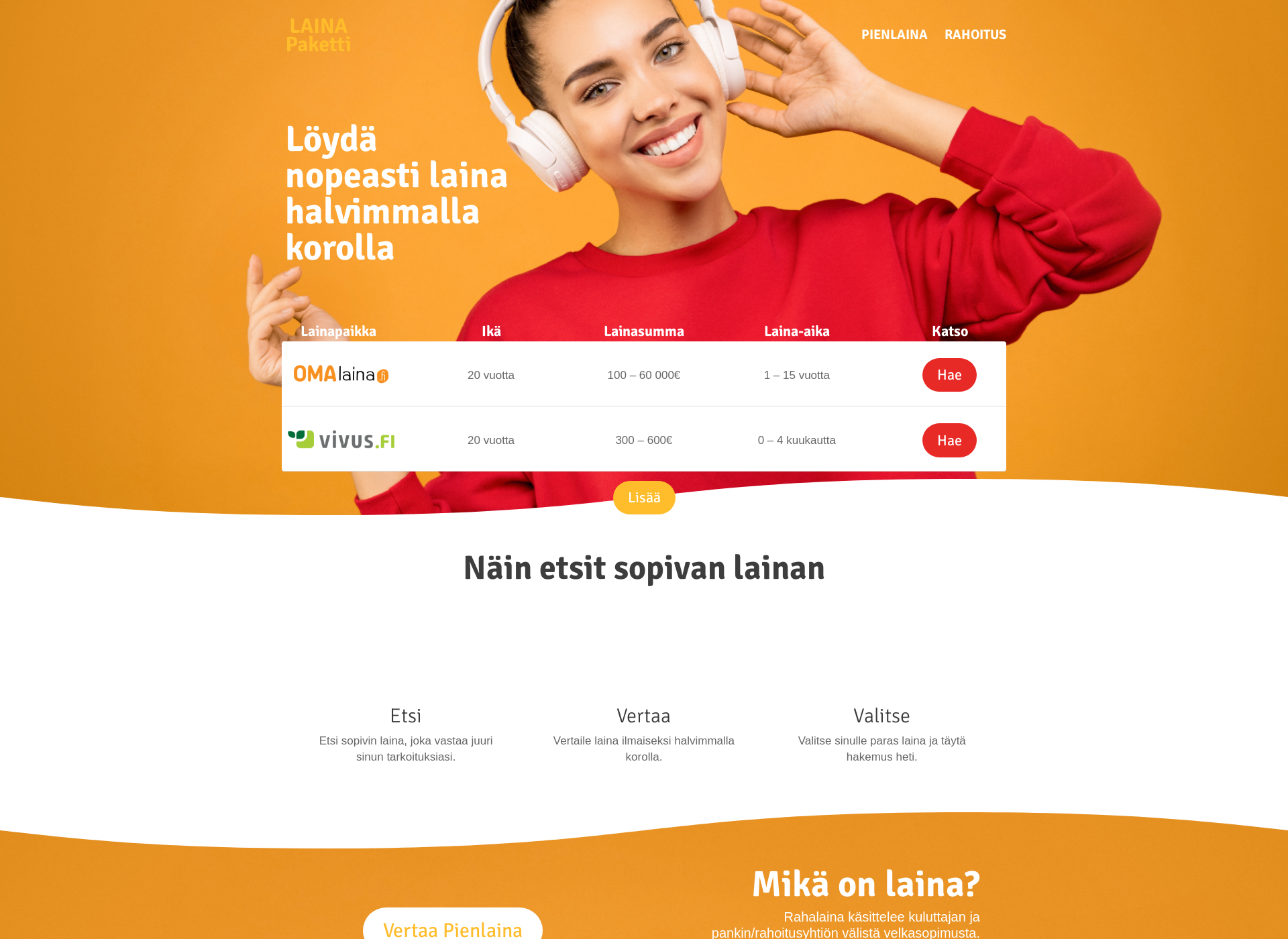 Skärmdump för lainapaketti.fi